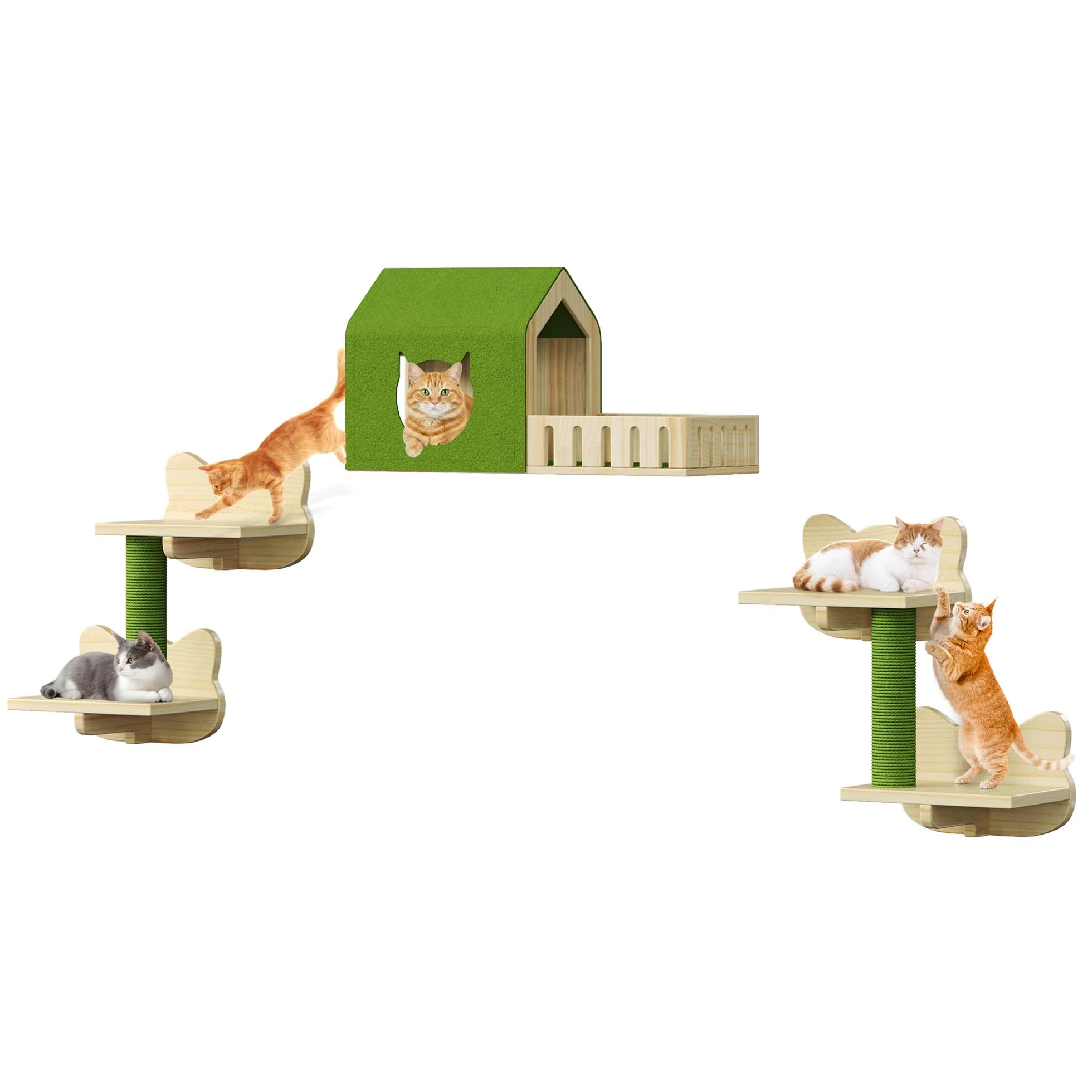 YITAHOME Set da parete per gatti in legno stabile, 5 pezzi, elementi da parete per gatti, con casetta per gatti, per dormire, giocare e riposare