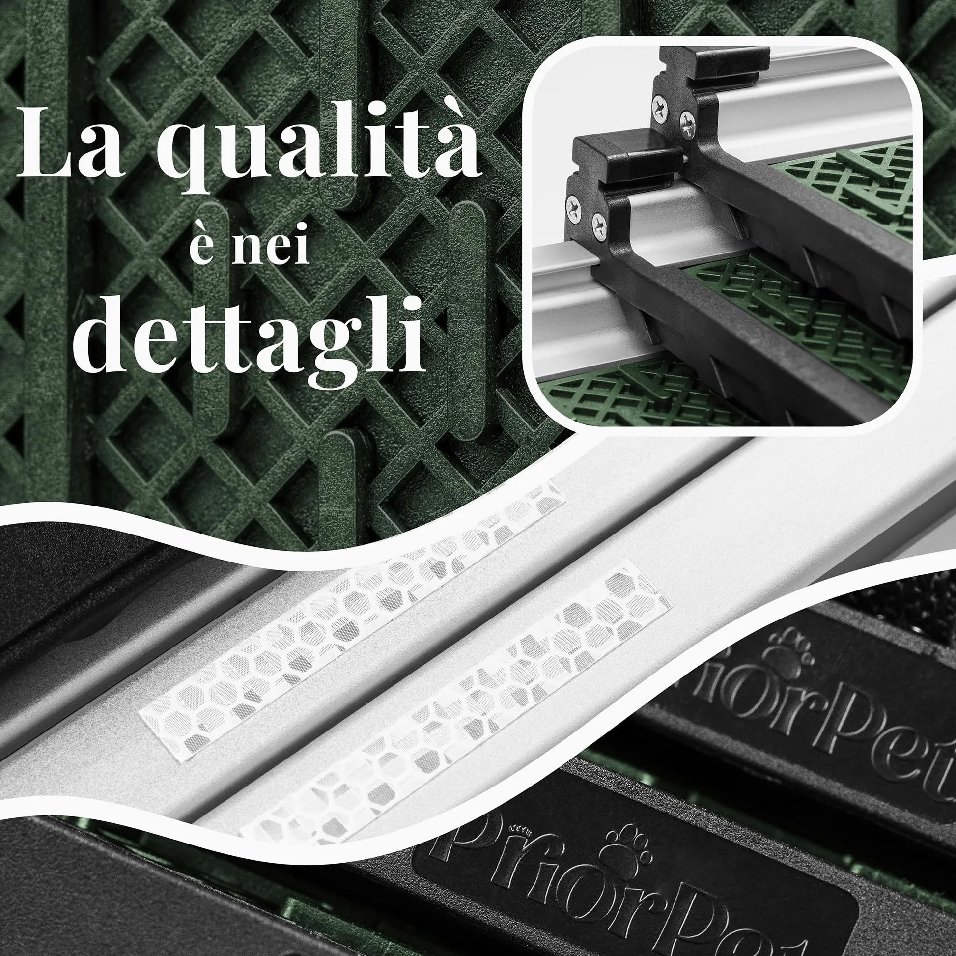 Rampa per Cani per Auto, SUV – STABILI – ANTISCIVOLO – Capacità 90 kg. – Rampe Estensibili per Cani di Grossa Taglia – Lati Riflettenti – Scale per Cani Leggere – Clip di Bloccaggio – Verde