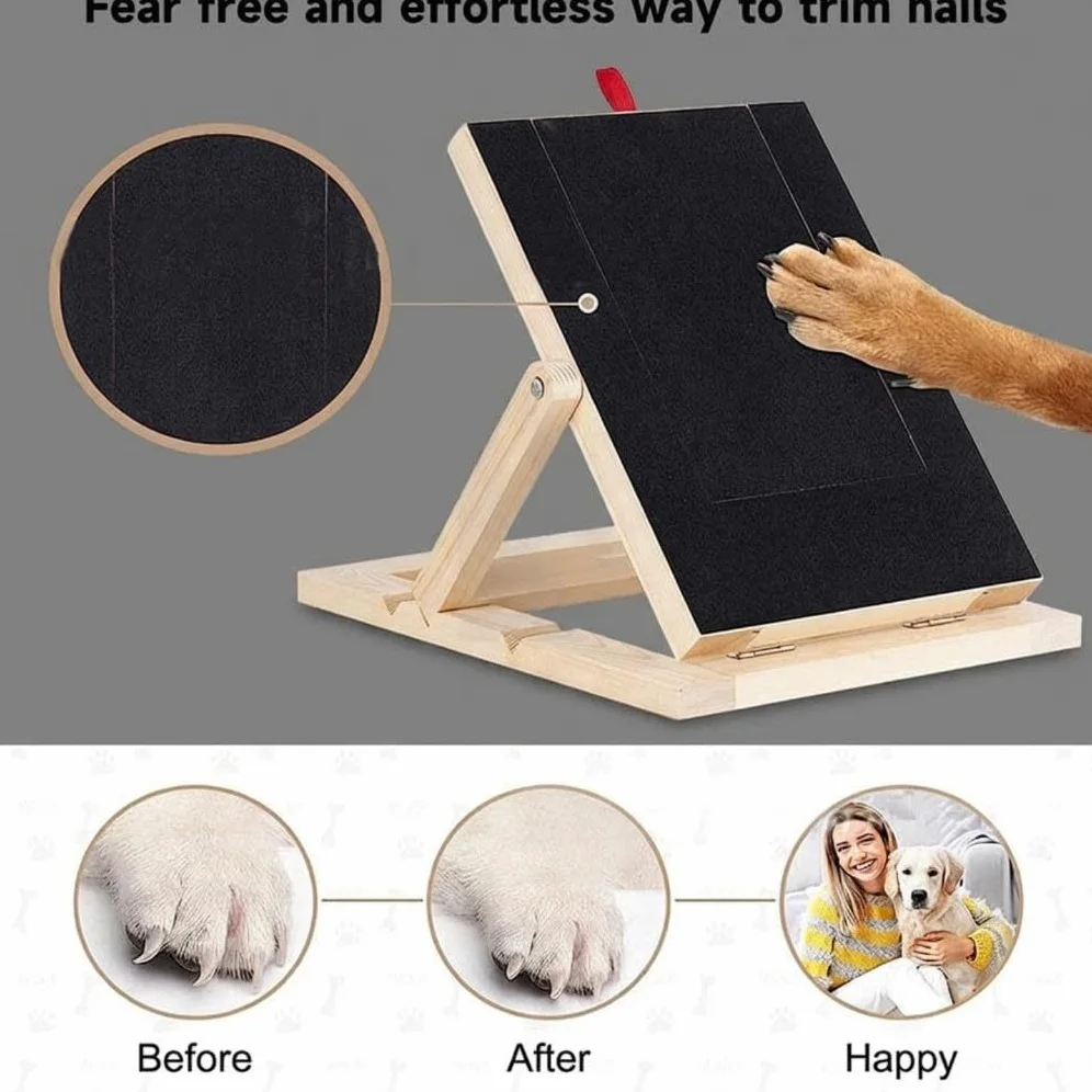 Tagliere per unghie 2 in 1 in legno massello con cassetto retrattile per cani, robusto giocattolo da masticare