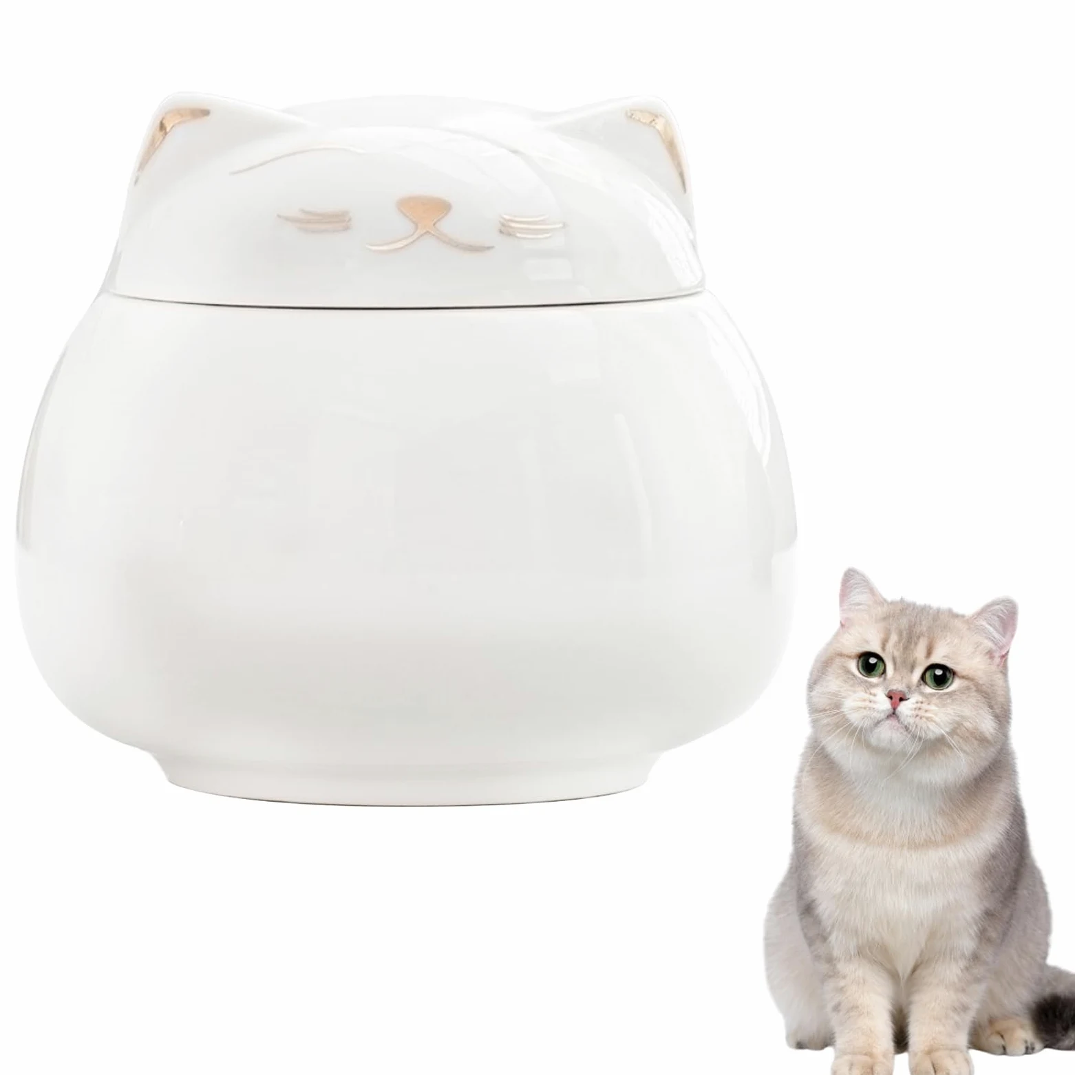 Urne in ceramica a forma di gatto portafortuna per ceneri di animali domestici, che bloccano la luce e antipolvere, contenitore commemorativo per cani e gatti (bianco)
