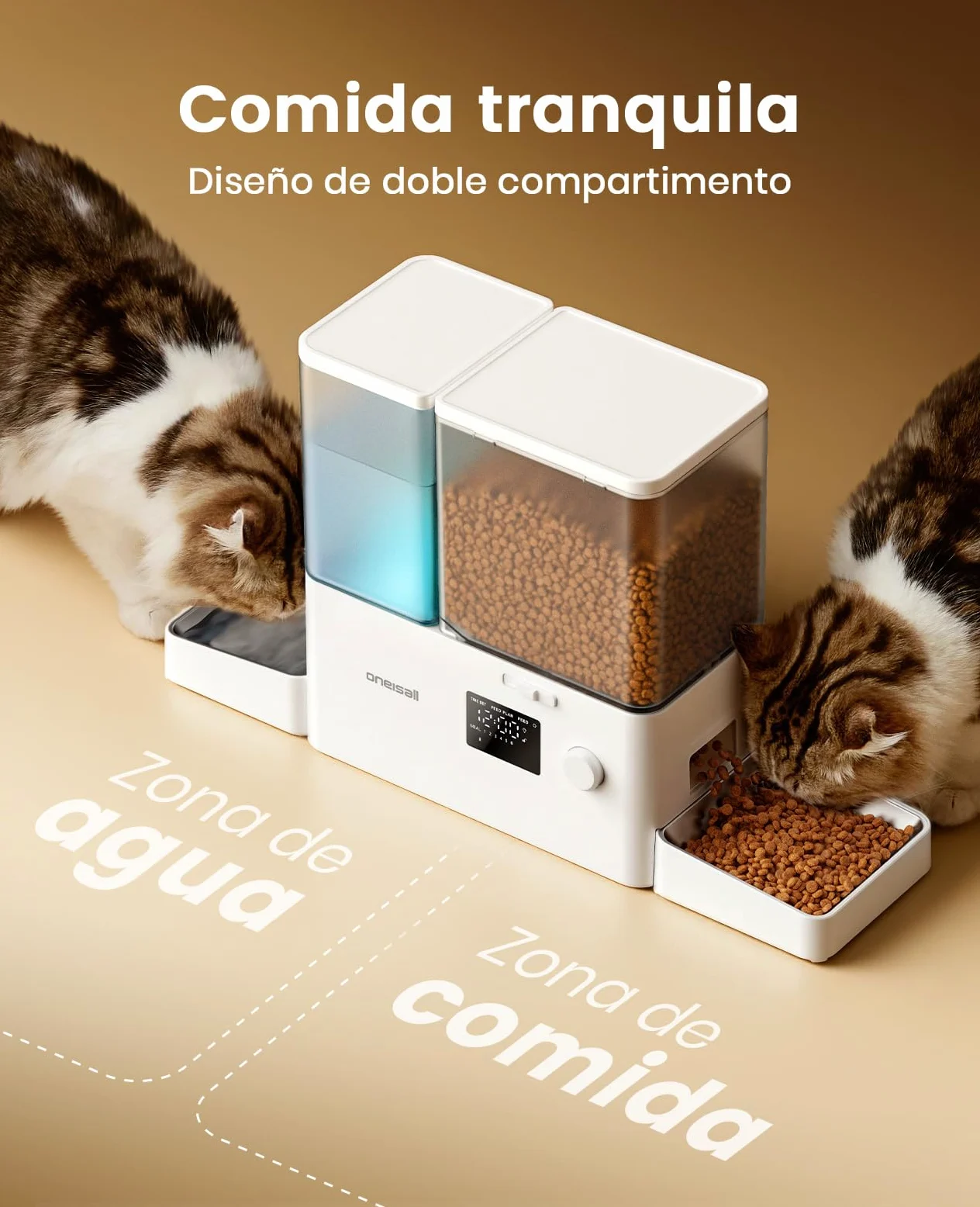 oneisall Distributore automatico per gatti e acqua, 36 tazze/8,5L, 2 in 1, per cibo pulito e acqua fresca, grande capacità, 5 l, dispenser di cibo per gatti e fontana a gravità da 3,5L per animali
