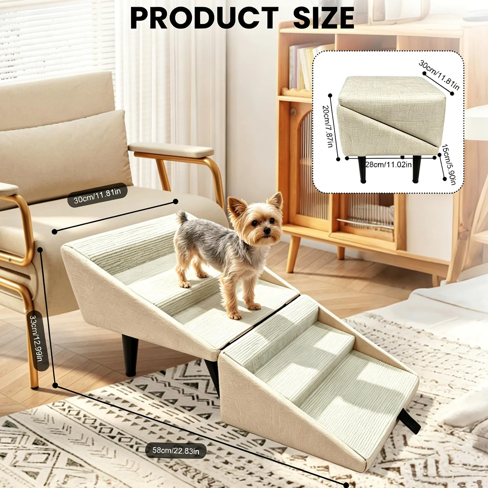 Scala per Cani Pieghevole, 2 in 1 Multifunzionali Rampa per Cani e Poggiapiedi, Antiscivolo Scale e Gradini per Animali per Letto e Divano, Adatto per Cuccioli, Cani Anziani e Feriti