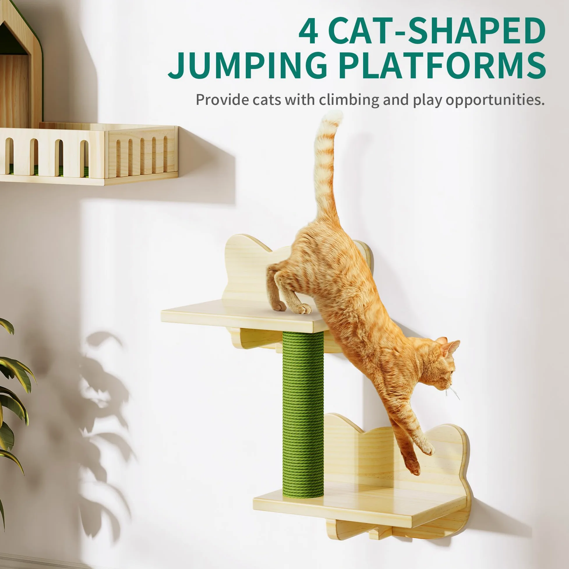 YITAHOME Set da parete per gatti in legno stabile, 5 pezzi, elementi da parete per gatti, con casetta per gatti, per dormire, giocare e riposare