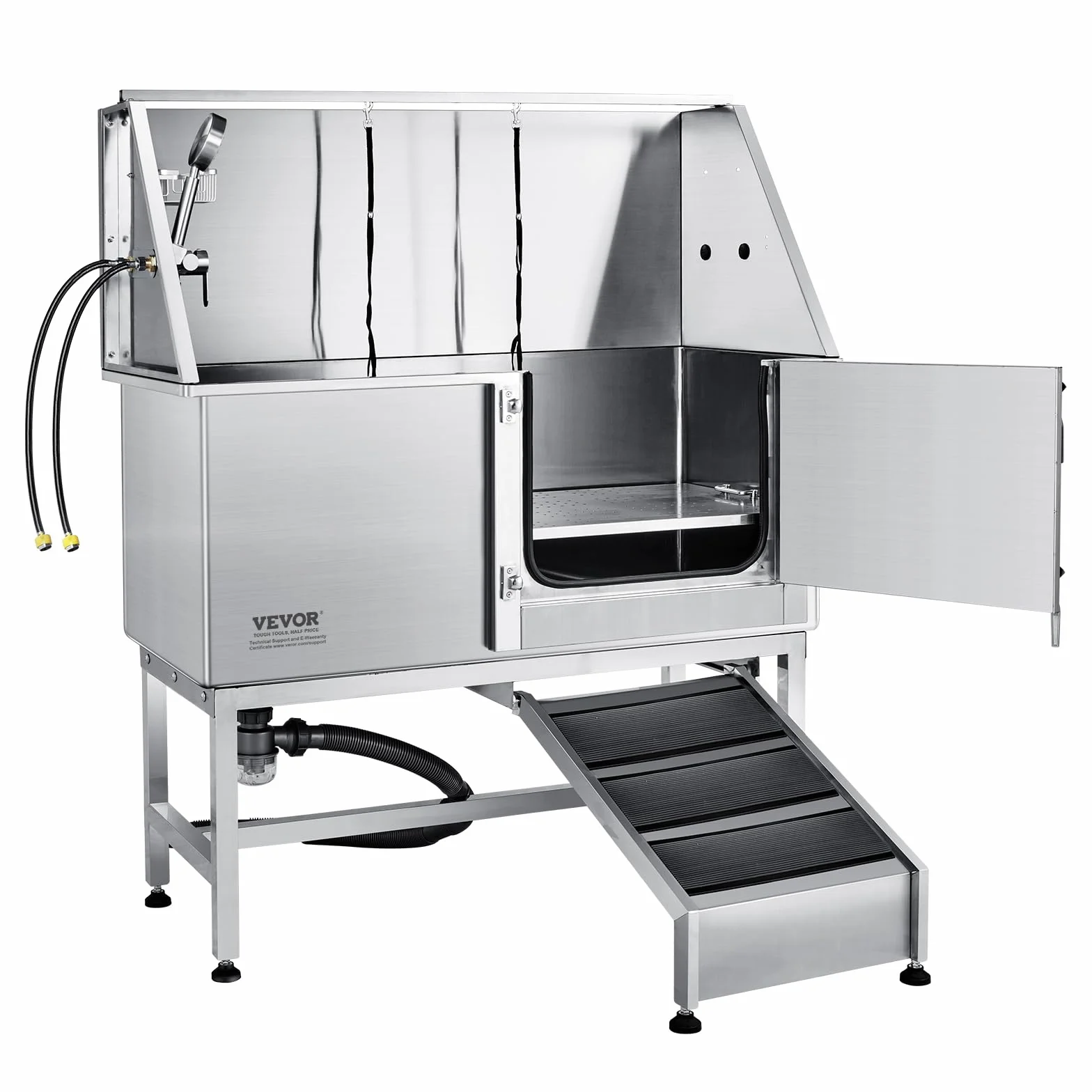 VEVOR Vasca da Bagno per Cani Animali Vasca di Doccia per Animali Domestici in Acciaio Inox con Rampa Lunghezza max.157 cm Carico max. circa 200 kg, Vasca Doccia per Toelettatura per Cani con Rampa
