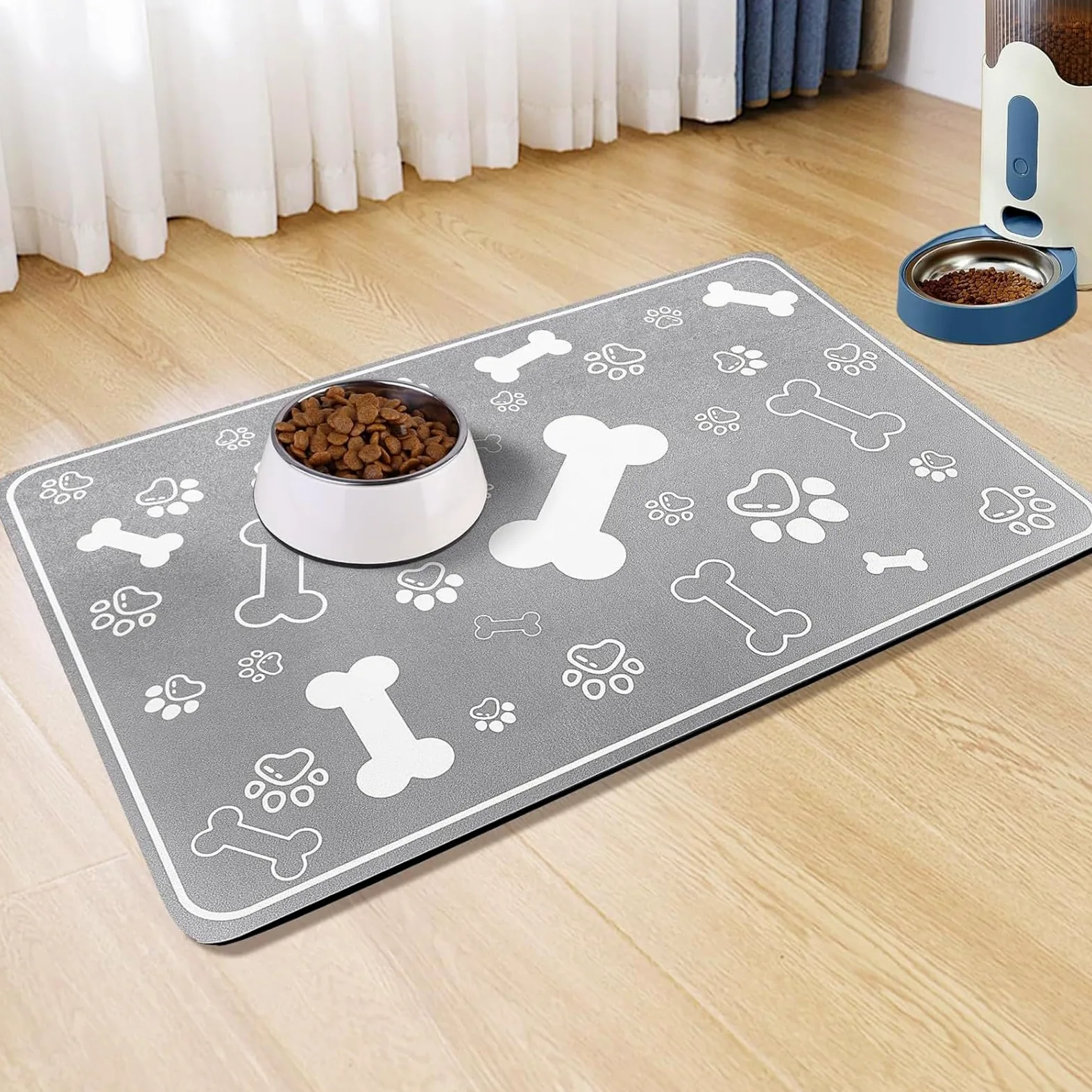 Hixingo Tappetino Ciotola per Cane e Gatto Assorbente, Tappetino Sottociotola per Gatti e Cani Grande Tappetini Lavabile in Diatomite Impermeabile e Antiscivolo (grigio chiaro,80 * 120cm)