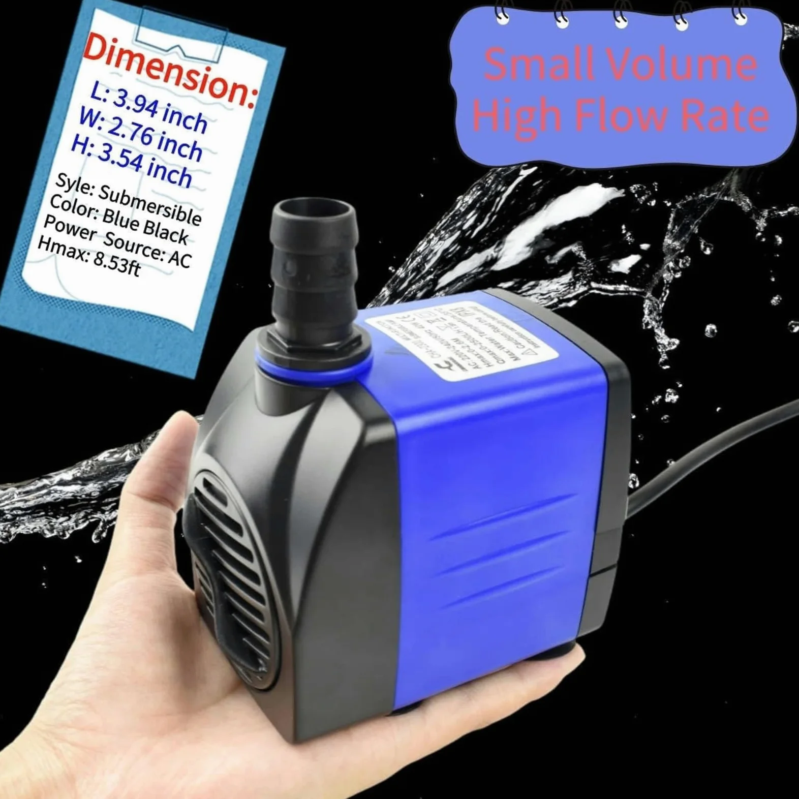 Conquerall CHA-2300 650GPH 2500L/H AC 220V Pompa sommergibile 40W durevole con aspirazione dal basso, alta prevalenza per acquari, fontane all'aperto, grandi laghetti, cascate, pompe idroponiche