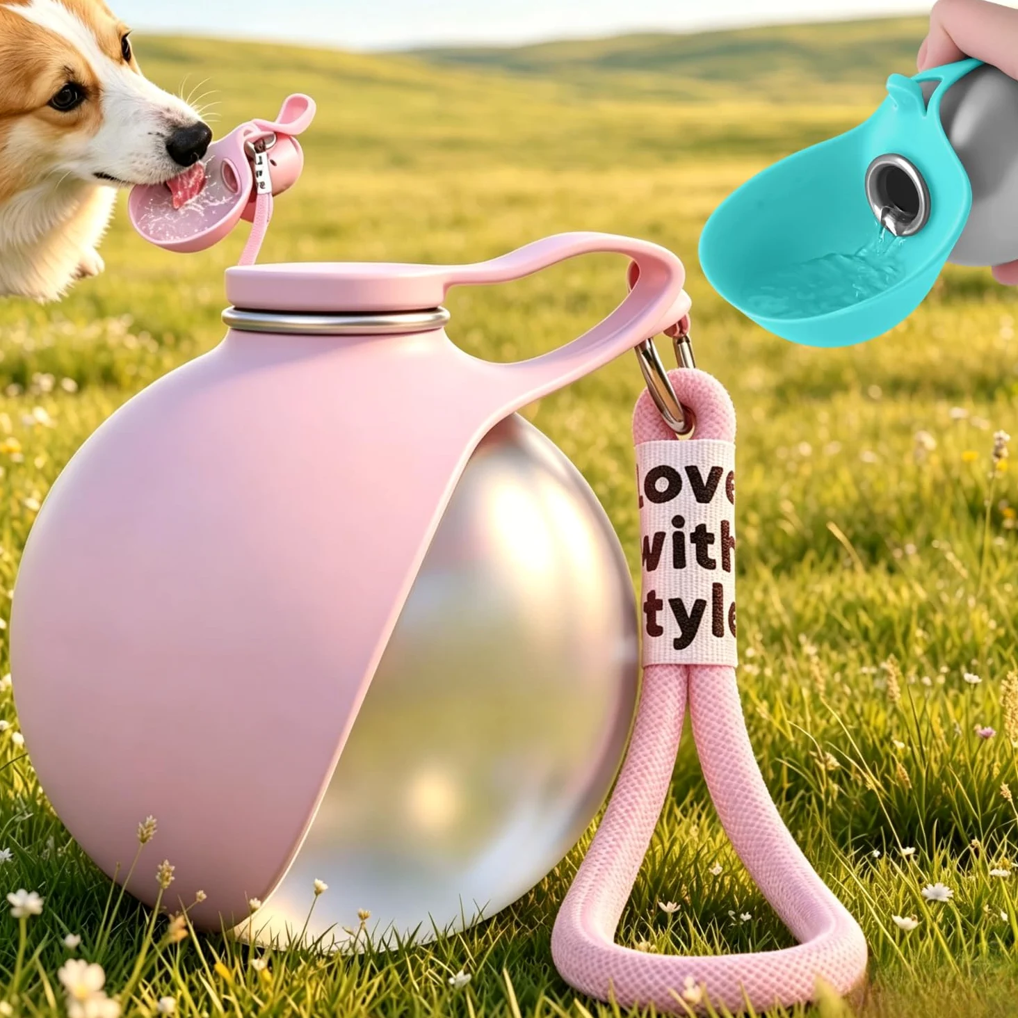 Borraccia Per Cani, Distributore D'Acqua Anti-Goccia Con Ciotola Pieghevole In Silicone, Bottiglia d'Acqua Portatile 2-In-1 Per Cani (1PC rosa)