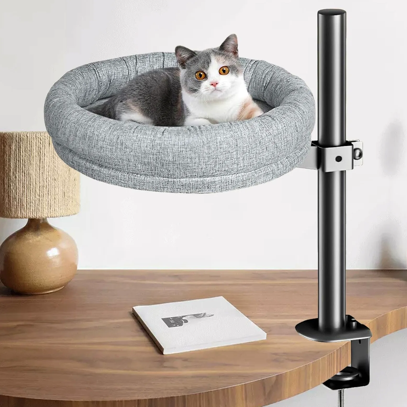 per scrivania per lettino per gatti, Letto per gatti per scrivania,Letto con mensola per gatti regolabile per gatti da interni | Casetta per gattini da scrivania dal design salvaspazio