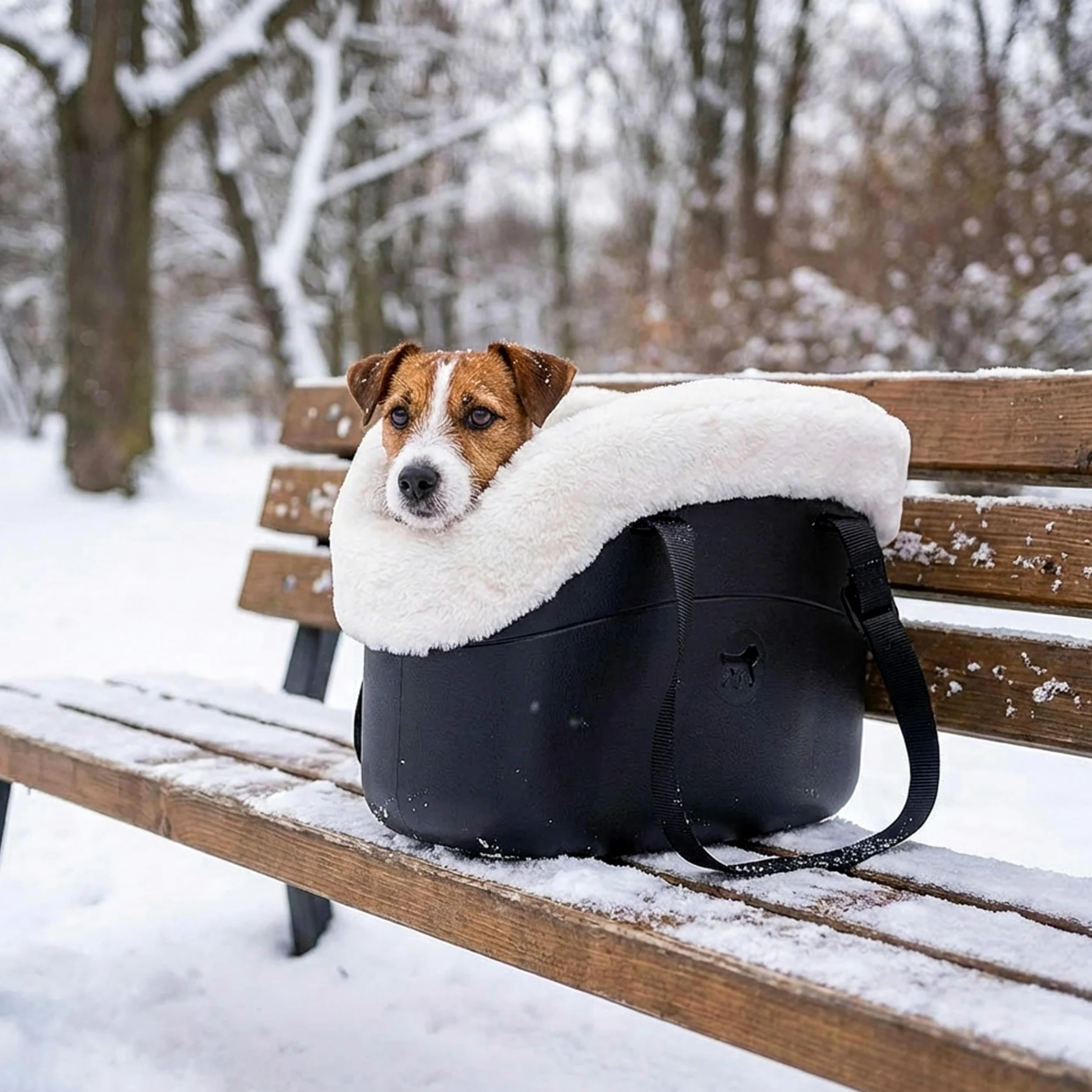 Ferplast Borsa per Cani Gatti fino a 8 Kg. Plastica Gommata Impermeabile e Lavabile, Imbottito con Caldo Peluche, Manici Regolabili, Cinghia di sicurezza, 43,5 x 21,5 x h 27 cm. Nero
