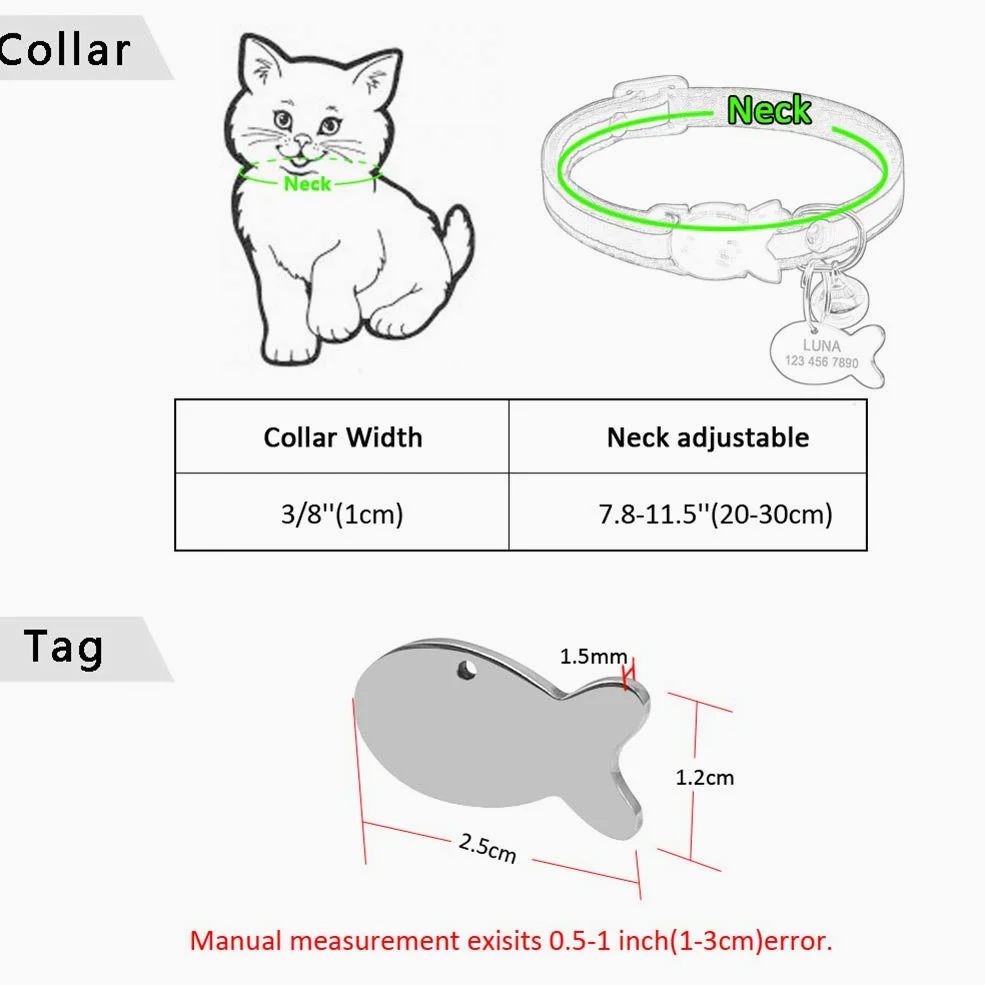 Collare di sicurezza per cuccioli di gatto, a sgancio rapido, con targhetta identificativa e campanellino personalizzabile, XS, Raissa metallizzate