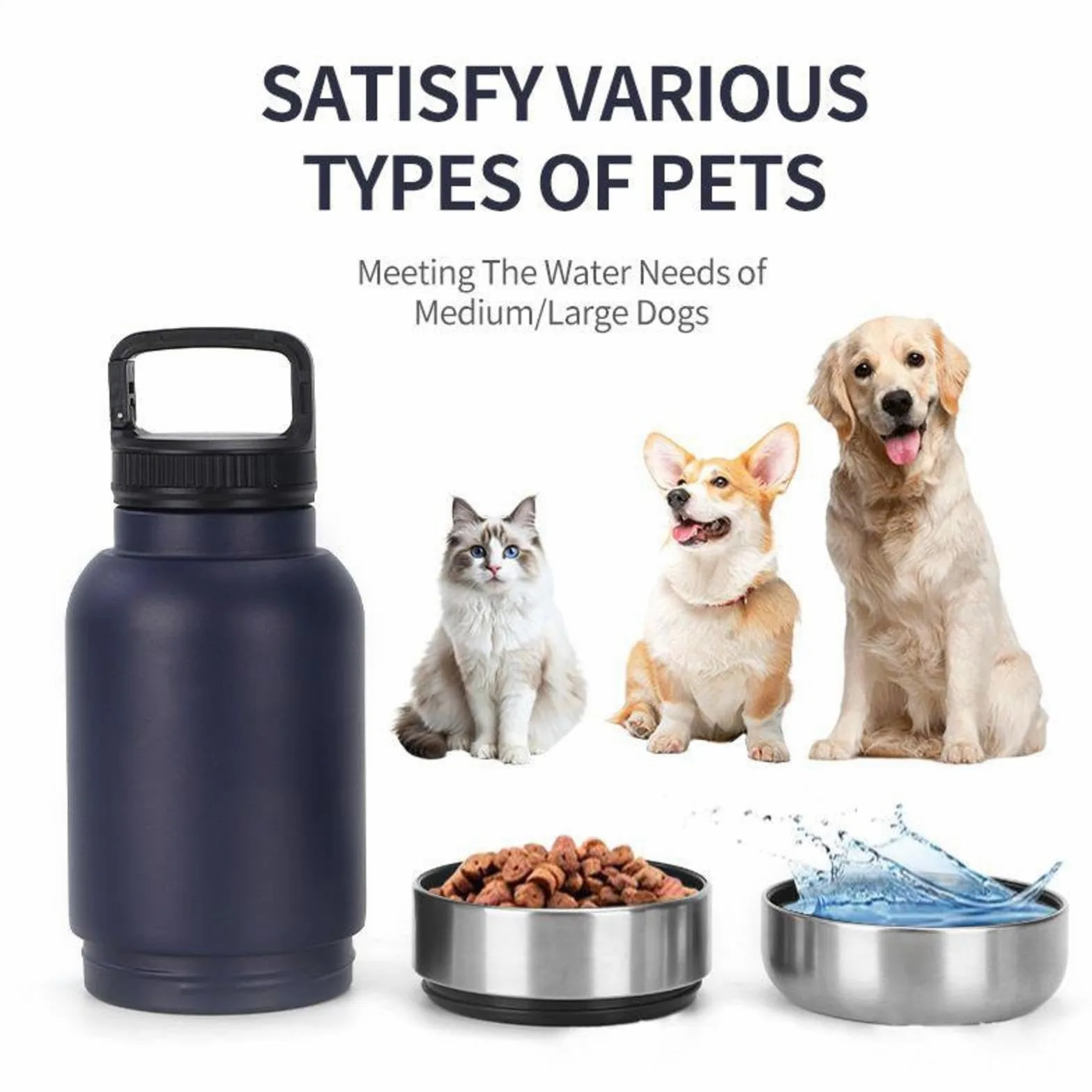 Borraccia Per Cani Dispenser D'Acqua Portatile Da 1,52 L Per Cani | Borraccia Sottovuoto Cuccioli Per Viaggi Campeggio Outdoor Escursionismo Picnic Passeggiate Dormitorio Appartamento