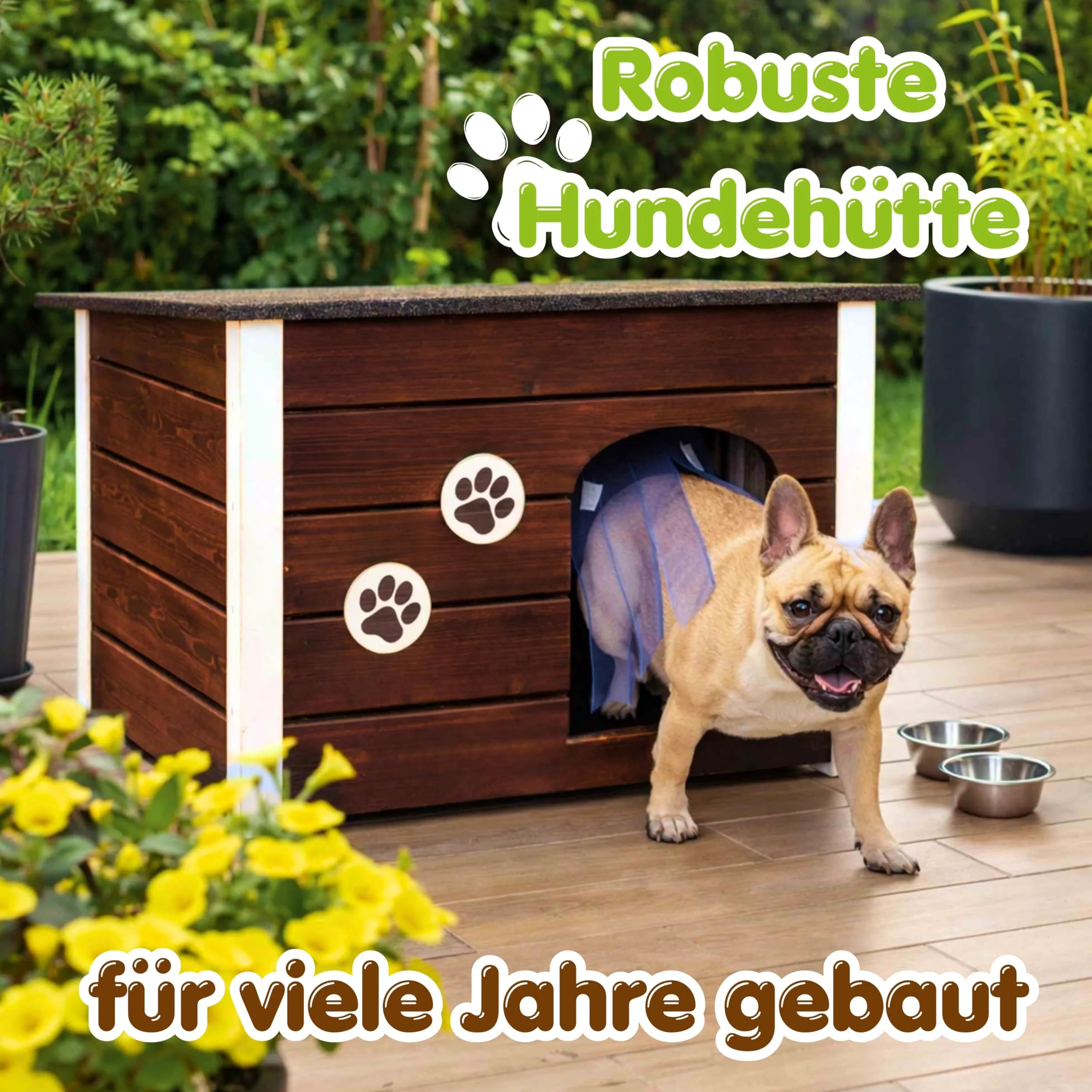 Outentin Cuccia Per Cani Da Esterno Invernale - Casa Per Cani Di Taglia Media Isolata e Impermeabile - Cuccia Per Esterni con Tetto Piatto Apribile - Villa Moderna e Robusta - 76 x 60 x 60 cm - Noce