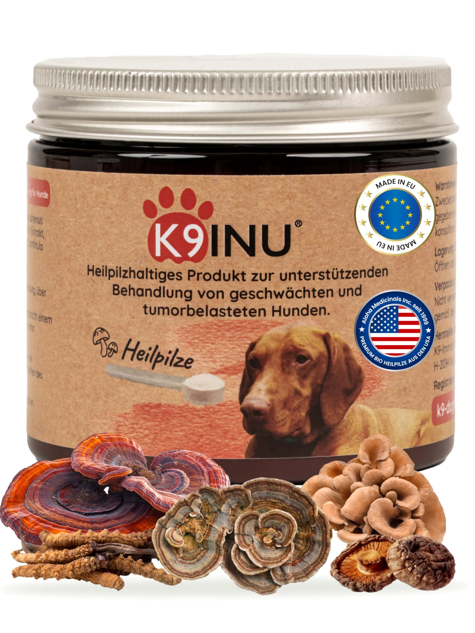 Supporto Immunitario per Cani - Complesso Concentrato di 6 Funghi Medicinali con Cordyceps, Reishi e Shiitake - Ricco di Beta Glucani - Vitamine per Cani - BIO, Naturale - 54 g