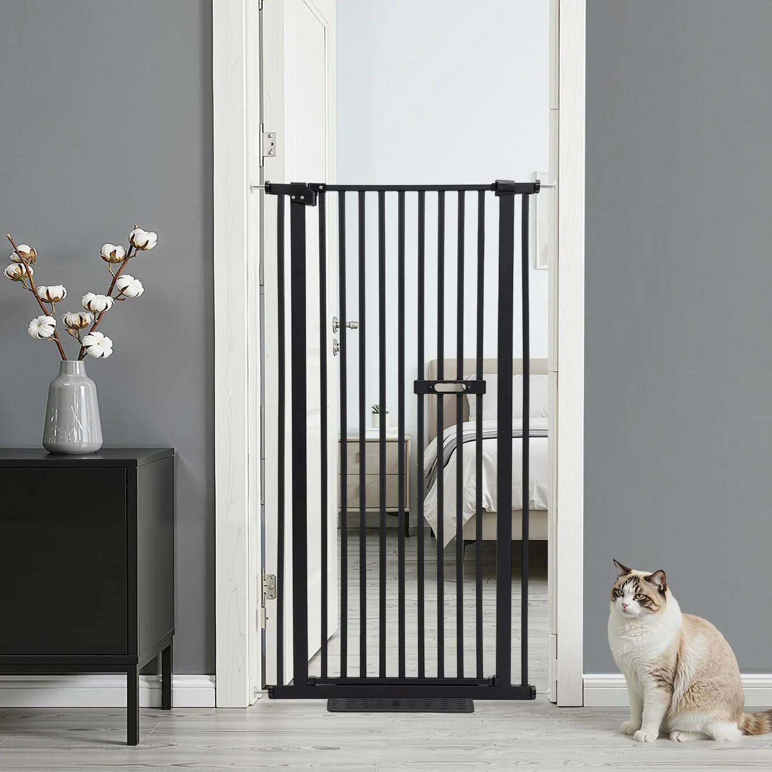 Griglia di protezione per cani, cancello di protezione per animali domestici, cancello extra alto, senza foratura, pieghevole, variabile, 73 – 80 cm