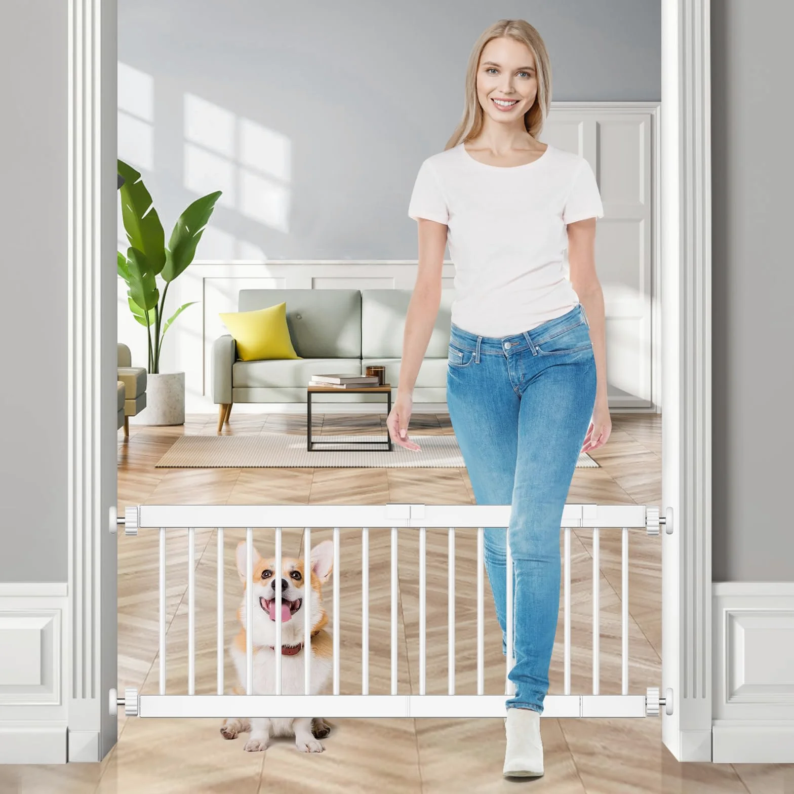 Fldofaves - Griglia corta per cani, extra larga, 45 – 115 cm, per cani in interni, altezza 45 cm, per porte, scale, corridoi, griglia espandibile con 3 estensioni