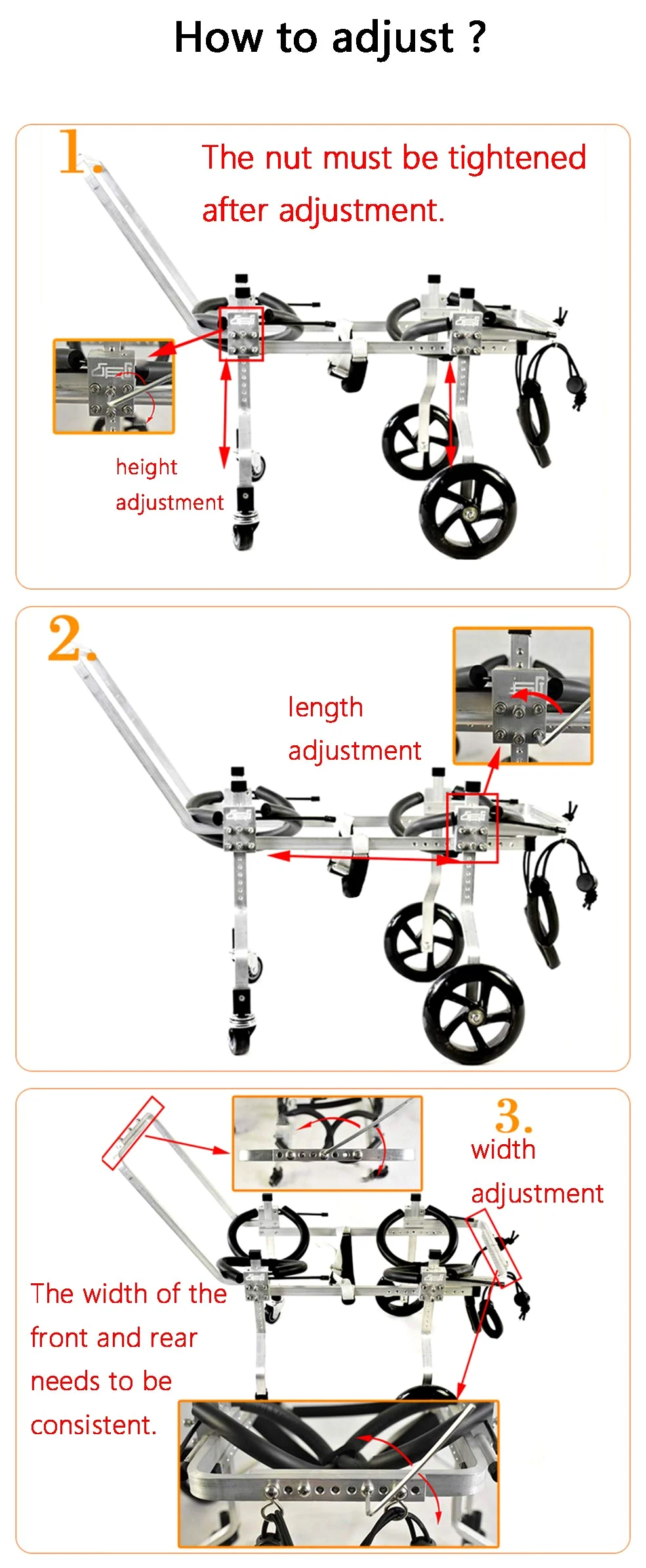 Carrellino Regolabile Sedia a Rotelle per Cani Cane, Riabilitazione per Le Gambe Posteriori/Zampa Anteriore, Adatto Disabili Piedi Gambe/Zampe Posteriori Riabilitazione, 15-75 kg