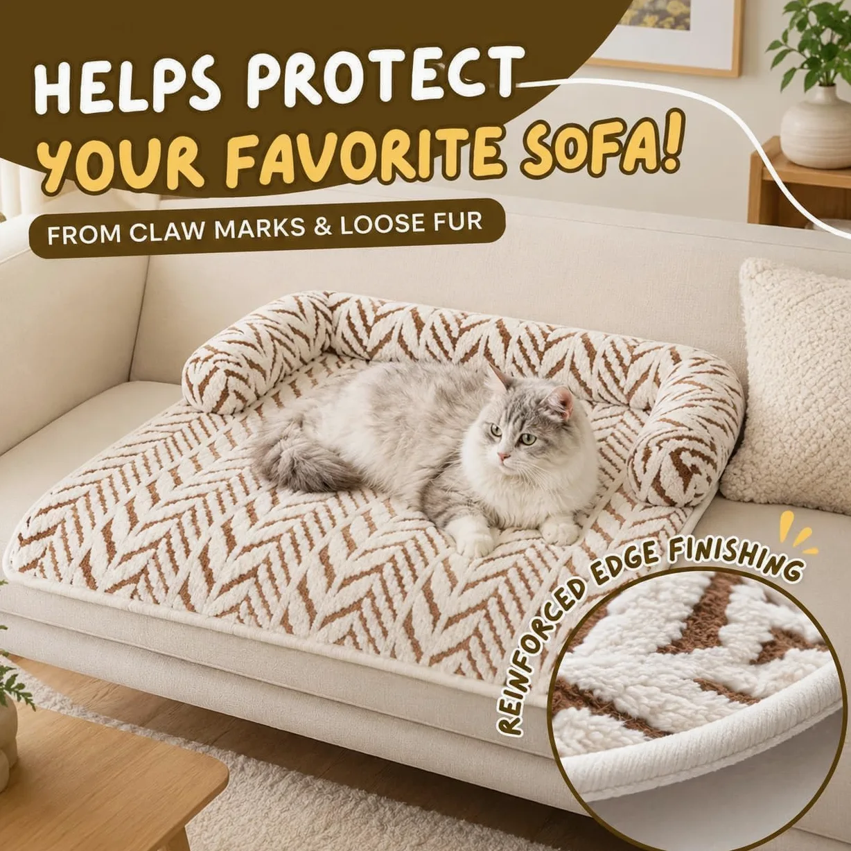 Tappetino per Cani e Gatti, Coperta Anti-Scivolo con Bordo Rialzato, Proteggi Divano per Mobili, Lavabile in Lavatrice, Cuscino spesso in Peluche,Per Razze Piccole e Medie，Grau：M-35.4x31.5x5.9