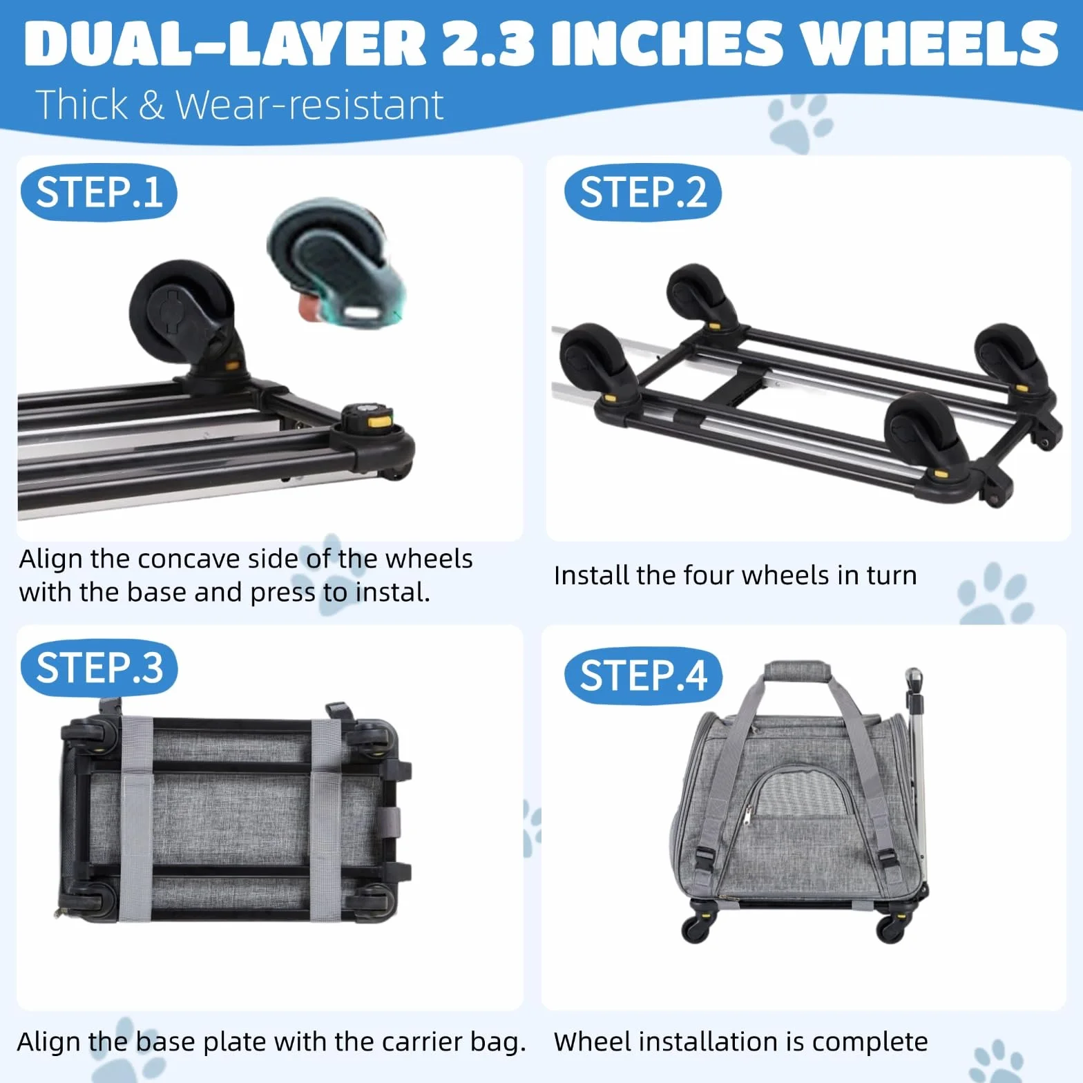 Trasportino per Gatti Cani con Ruote Trasportino per Cani Domestici su Ruote Trasportino da Viaggio per Animali Domestici 2 in 1 Trolley per Gatti con manico e tracolla