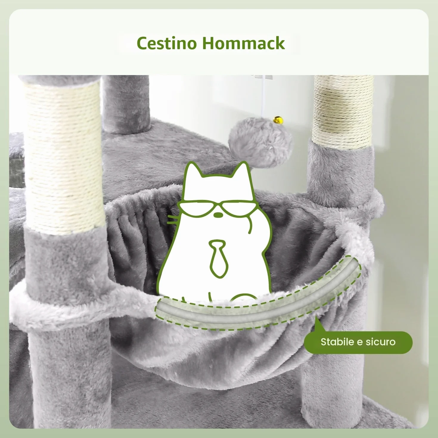 Globlazer Tiragraffi per Gatti Grandi, Castello per Gatto Alto 183 cm con Grotte Piattaforma Cesto Cuccia, Albero Gatti Stabile per Adulti Maine Coon Riposare Giocare Interno (S72, Grigio Scuro)