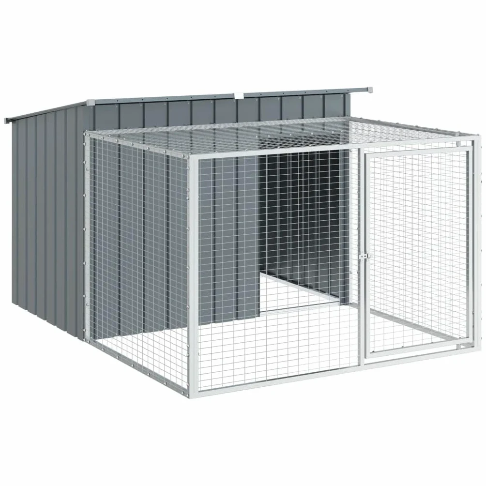 Festnight Gabbia per Cani, Canile da Esterno, Box per Cani da Esterno, Casetta Cani con Corsa Acciaio Zincato Antracite 153x194x110 cm