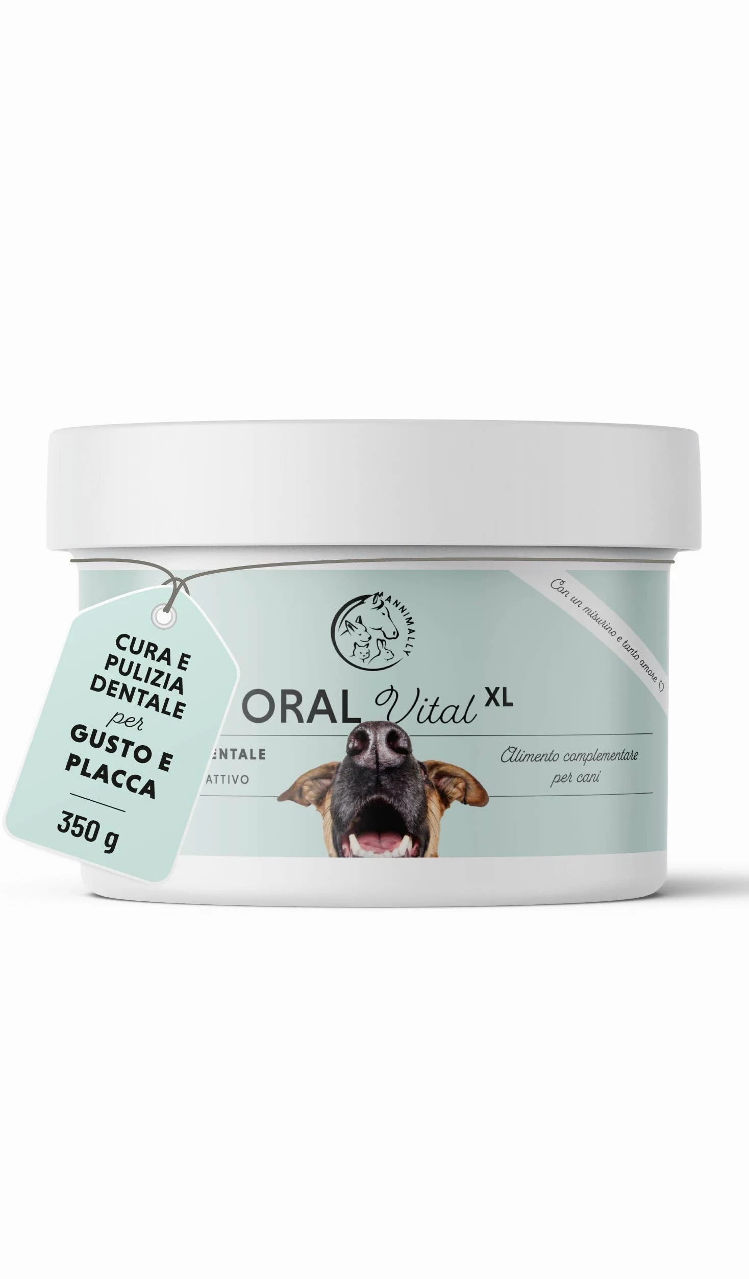 Polvere denti cane - Rimedio contro il tartaro per cani - Pulizia denti cane naturale particolarmente efficace per denti gialli, alito cane cattivo e placca (350 g XL).