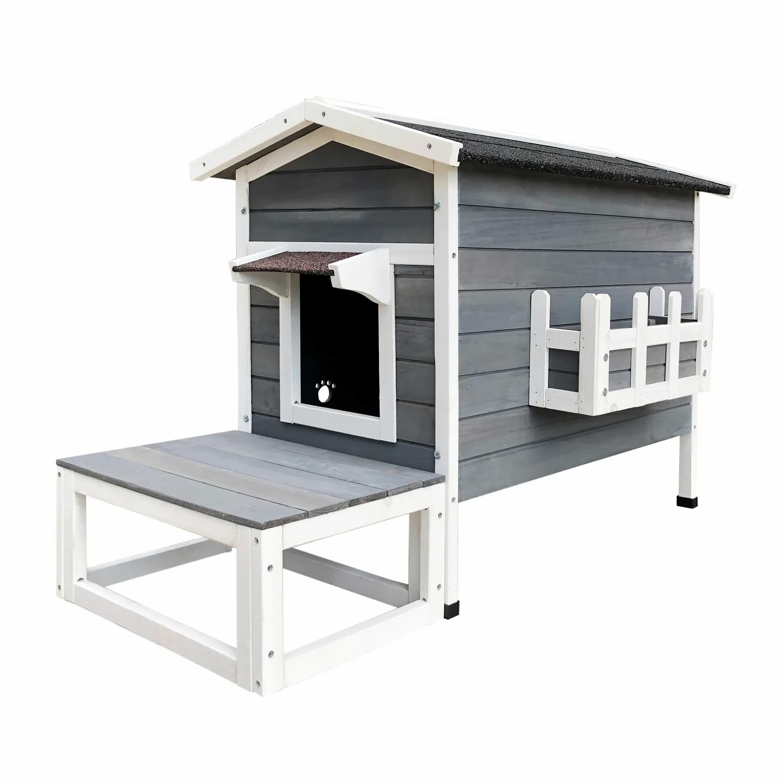 Cuccia in legno rialzata gatto 58 x 73,6 x 104,9 cm casa casetta per gatti