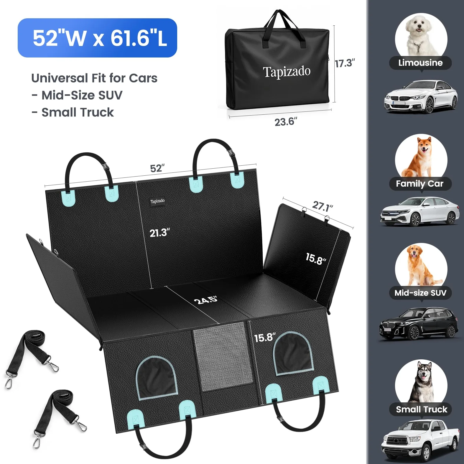 prolunga per sedile posterior per cani con pelle PU, coprisedile per auto staccabile con fondo rigido per cani, porta fino a 181 kg, prolunga per sedile posteriore spazioso per cani, amaca