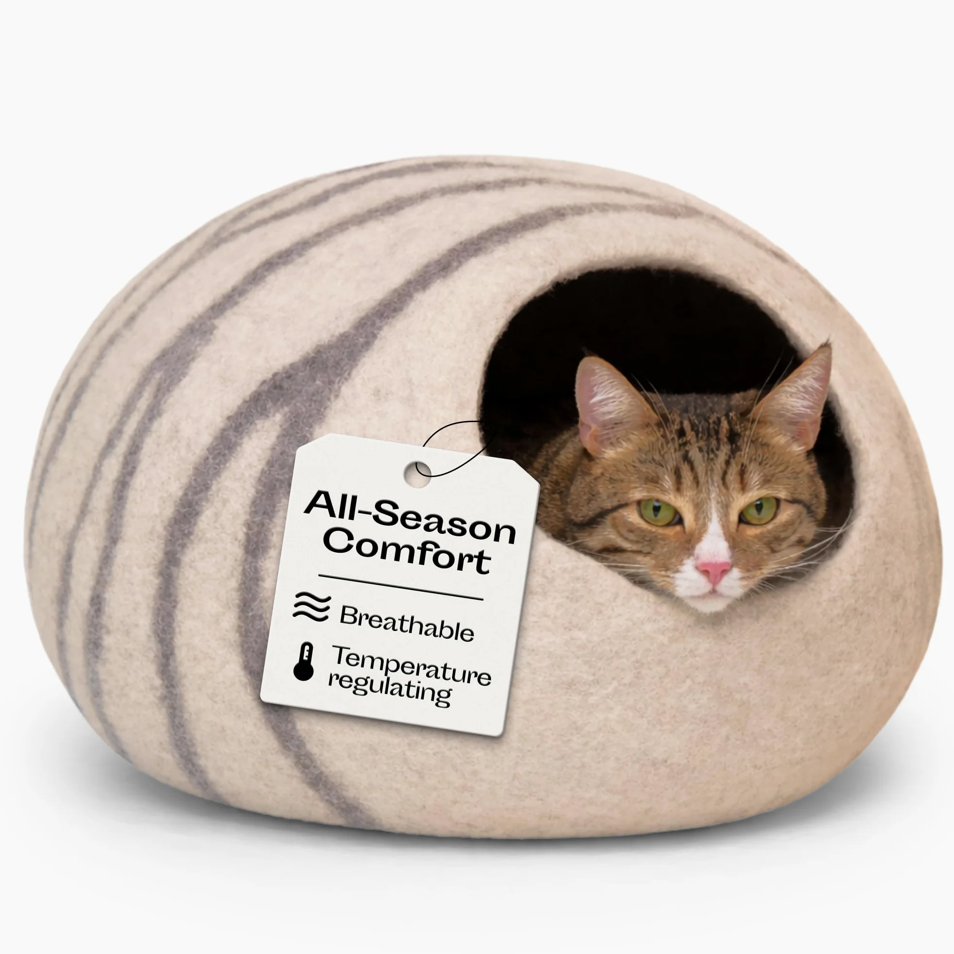 MEOWFIA Cuccia per gatti in feltro di alta qualità - Cuccia fatta a mano in lana merino per gatti e gattini (tonalità chiare) (medio, perla fumosa)