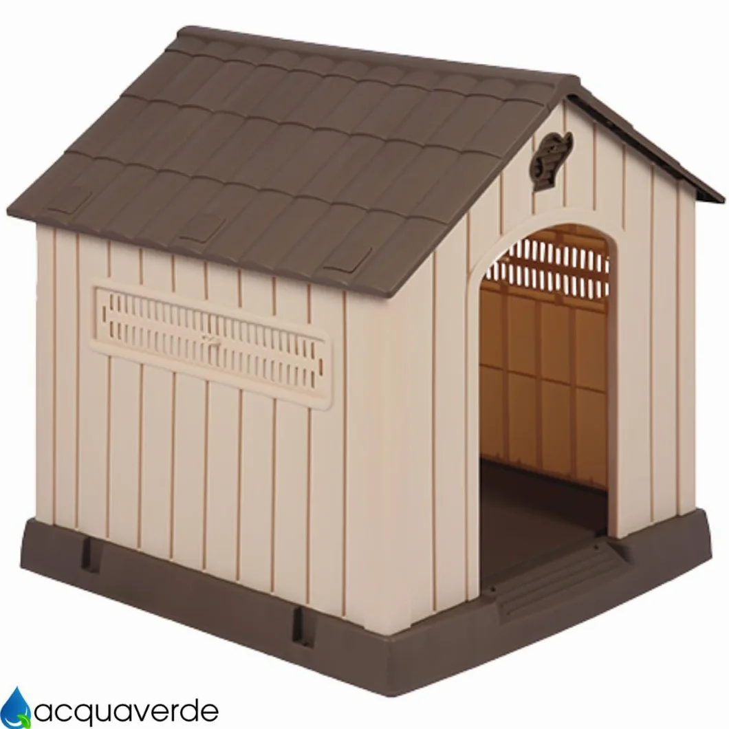 acquaverde | Cuccia per Cani da Esterno, Taglia Grande/Large Casetta per Cani in Resina, Impermeabile, Resistente, Base Isolante e Tetto Spiovente, Facile da Montare - Beige/Marrone | cm. 93x99x98