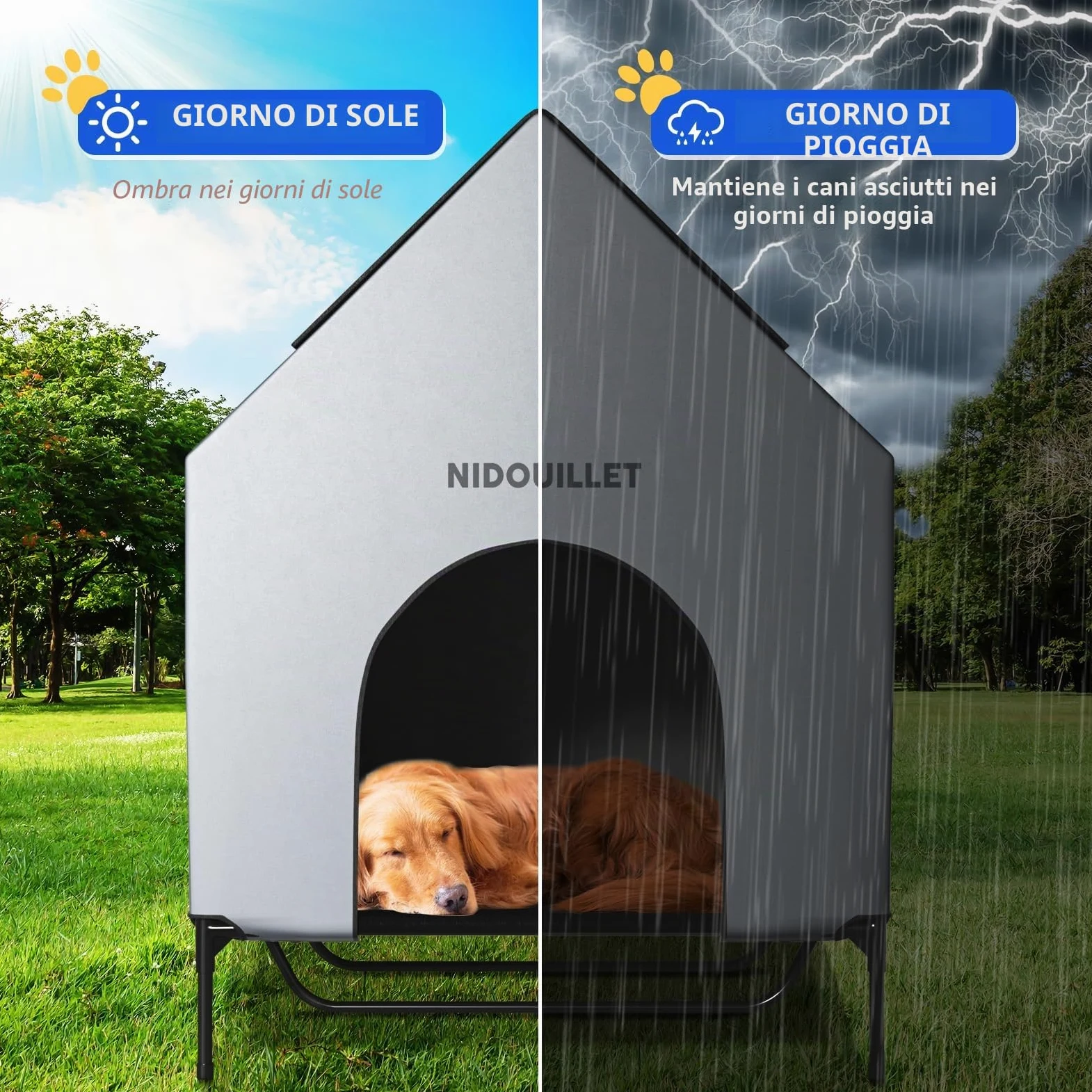 casa per cani di razza grande 122CM all'aperto o al chiuso, resistente alle intemperie 600D PVC grande casa per cuccioli, traspirante 2x1 Textilene tessuto letto per cani rialzato