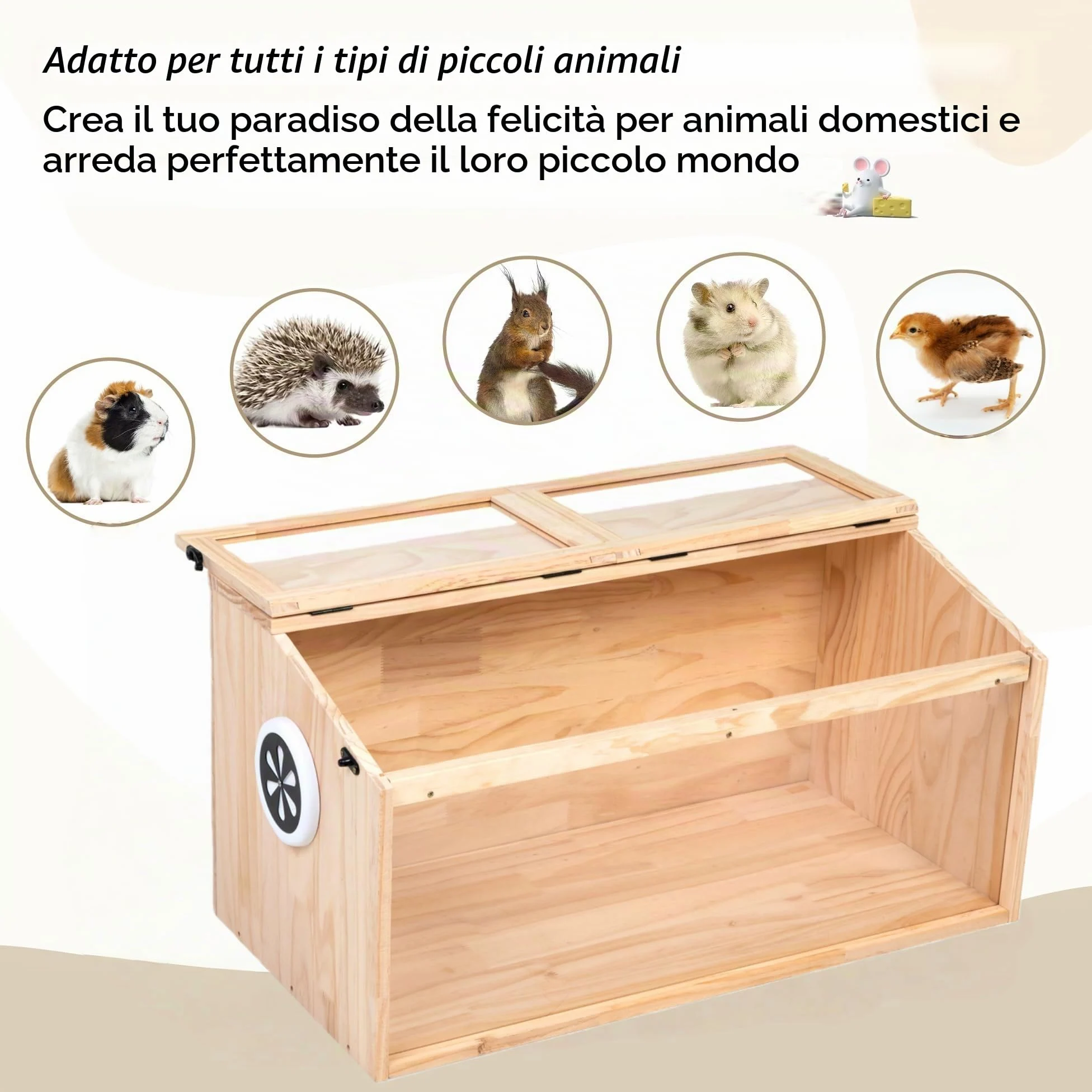 Gabbia per piccoli animali con coperchio pieghevole, recinto per interni in legno, con finestra in acrilico per la vista, adatta per porcellini d'India, criceti, tartarughe, 80 x 40,5 x 40 cm