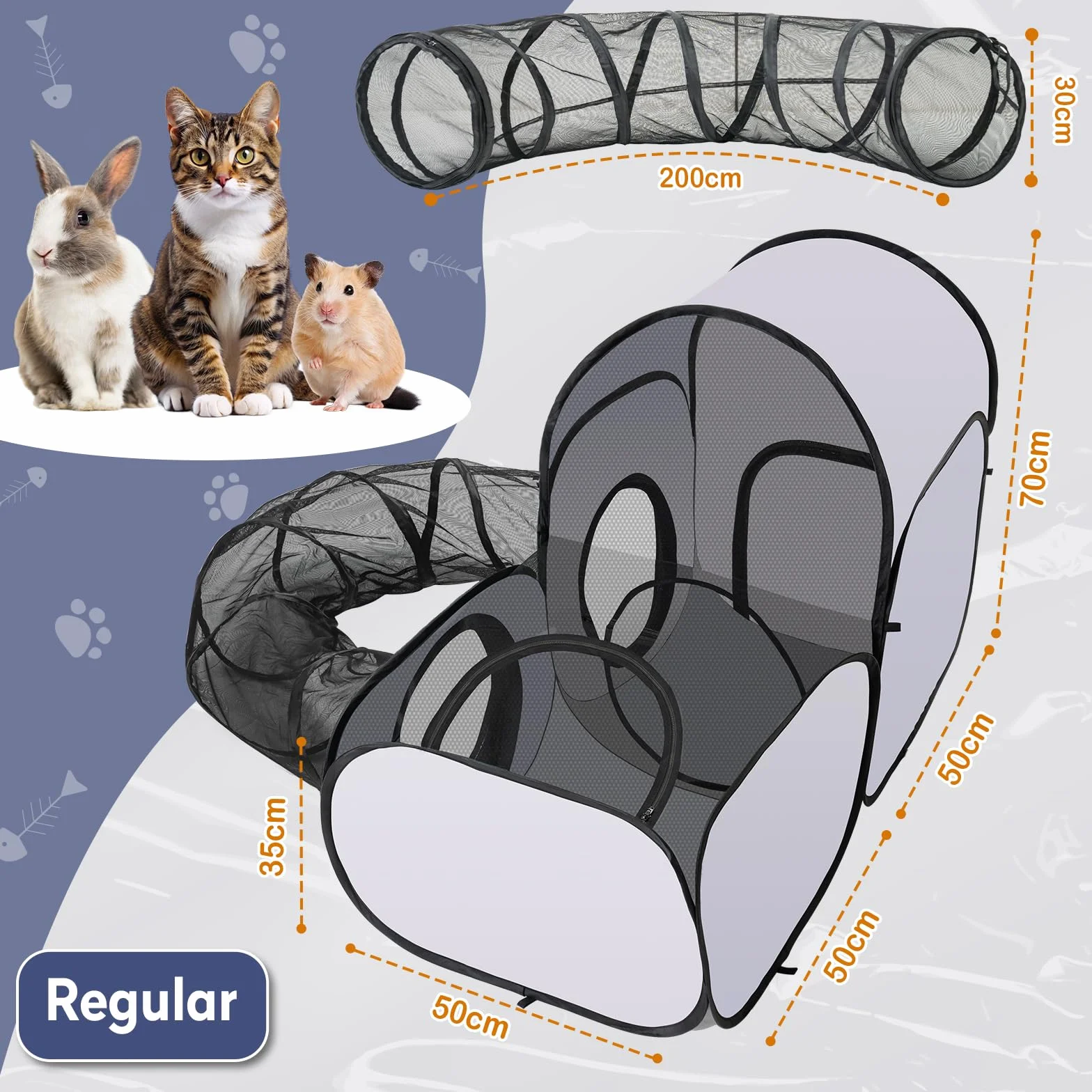 Box pieghevole per gatti con tunnel, box multifunzione con rete traspirante, tenda portatile per piccoli animali interni ed esterni, recinti e gabbie per esterni, S