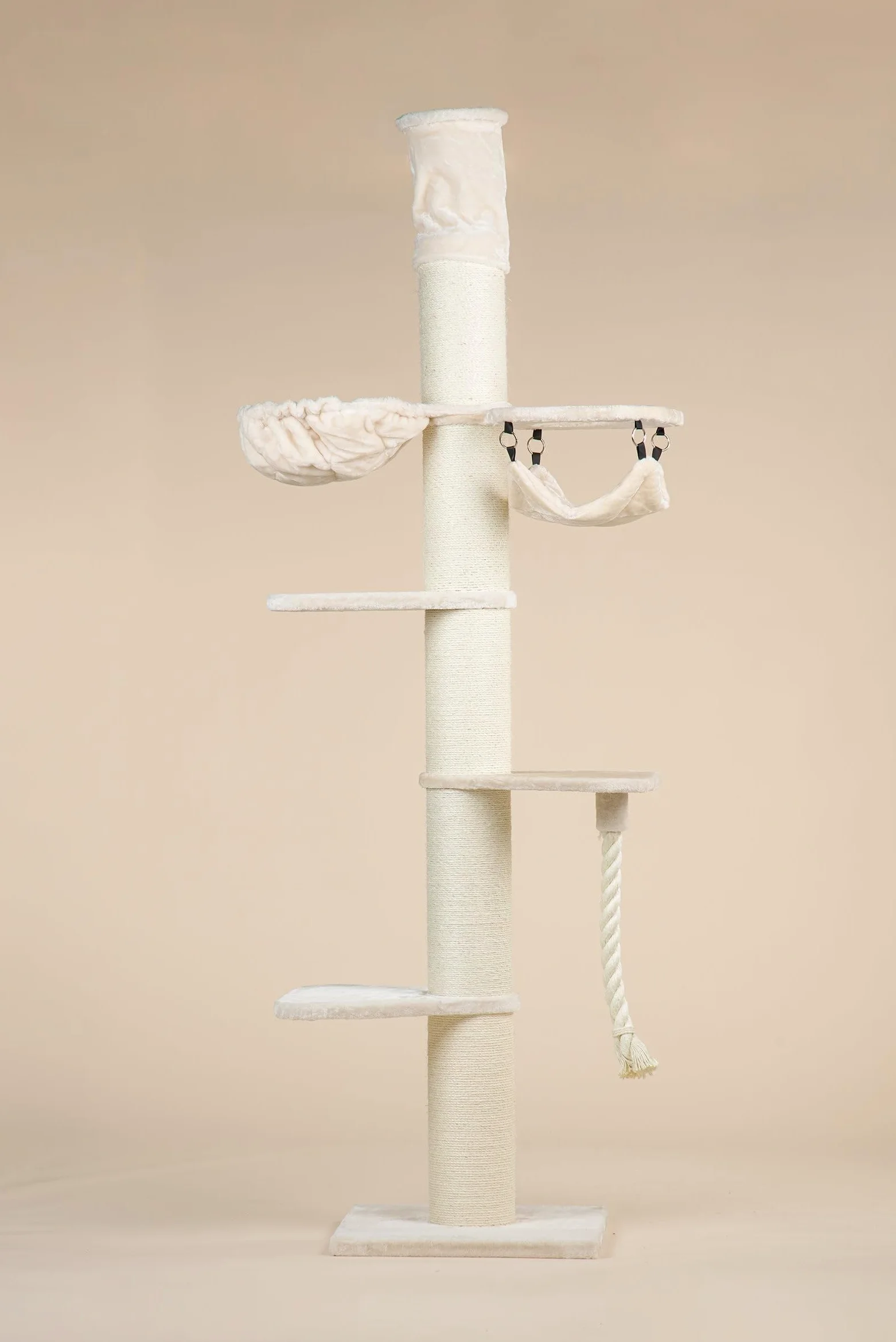 RHRQuality Krabpaal voor grote katten - Maine Coon Tower Crown – 240 tot 260 cm Hoog – Met Extra Dikke 20 cm Sisalpalen – Crème