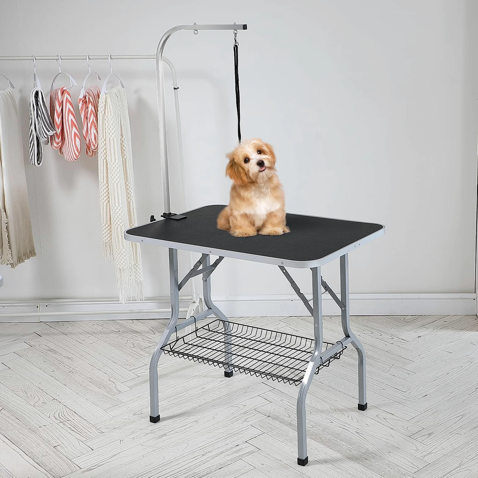 VEVOR Tavolo per Toelettatura per Animali Domestici, Tavolo per Toelettatura Bellezza per Cani Gatti, Tavolo Toelettatura Pieghevole per Toelettatura di Cani Braccio Singolo Portata Max. da 149,7kg