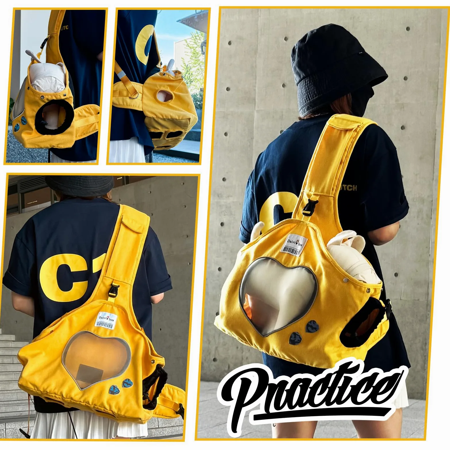 PETCUTE Borsa da trasporto per cani regolabile, tracolla ergonomica a mani libere per animali medi (10 kg max.) - Uso esterno/viaggio/metropolitana (giallo)