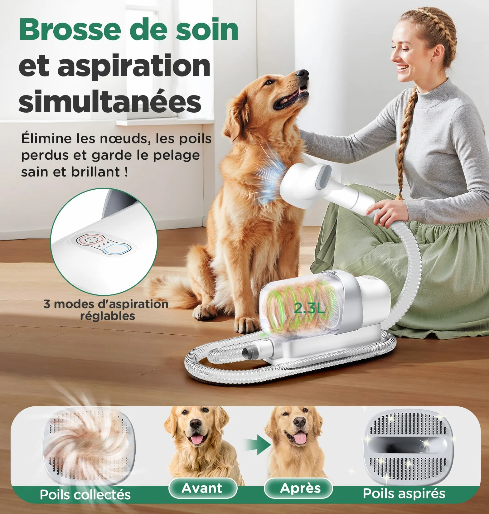 Gimars 2,3L Aspira Peli Cane 5 in 1 Kit Toelettatura Cani, Aspirapolvere Per Animali Con Spazzola, Forte Aspirazione 3k/7k/12k Pa Ultra Silenziosa Elettrico Tosatrice Per Gatto Pelo Professionale
