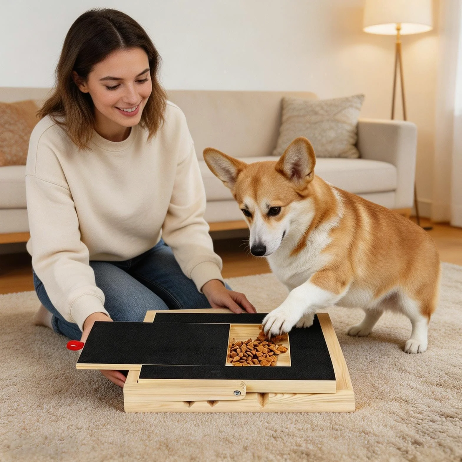 Tavoletta Abrasiva Unghie Cane Rifinitore In Legno | Tappetino Abrasivo Unghie Cane Con Cassetto Snack Addestramento interattivo cuccioli razze piccole medie grandi e angolo