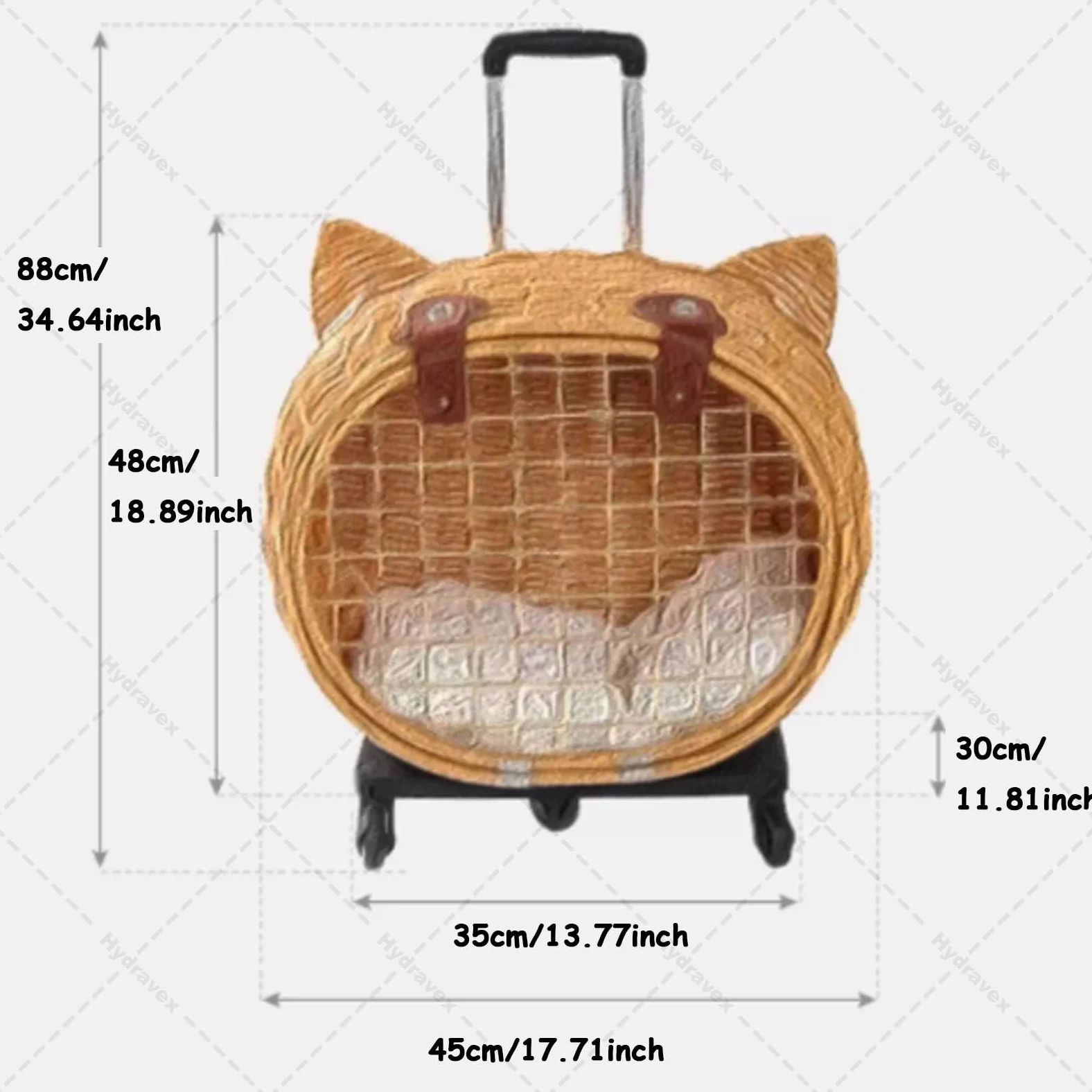 Passeggino per gatti in stile retrò, in rattan, con ruote e manico telescopico, ideale per viaggi, passeggiate e visite veterinarie