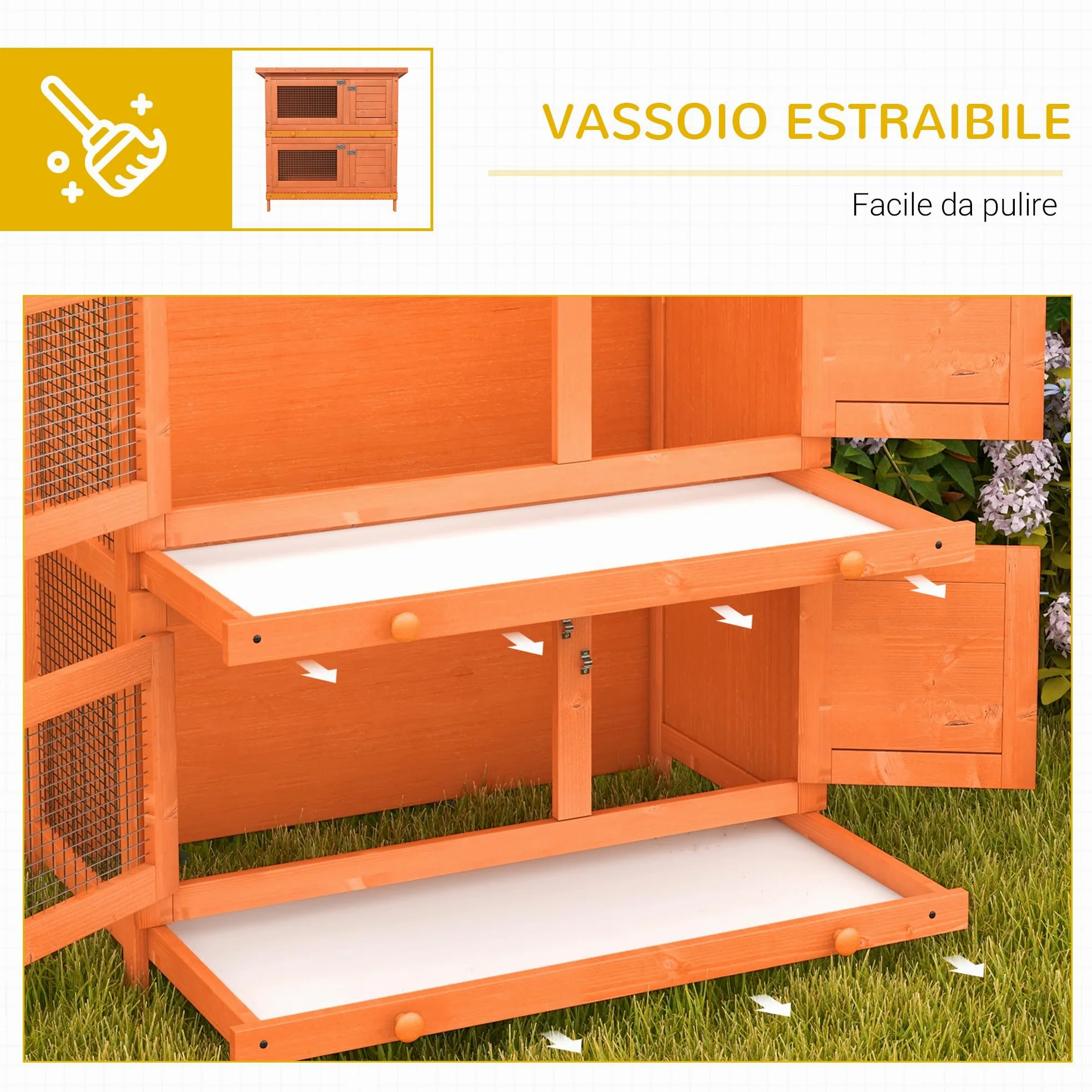 PawHut Gabbia per Conigli Conigliera da Esterno in Legno di Abete, 90x45x90cm