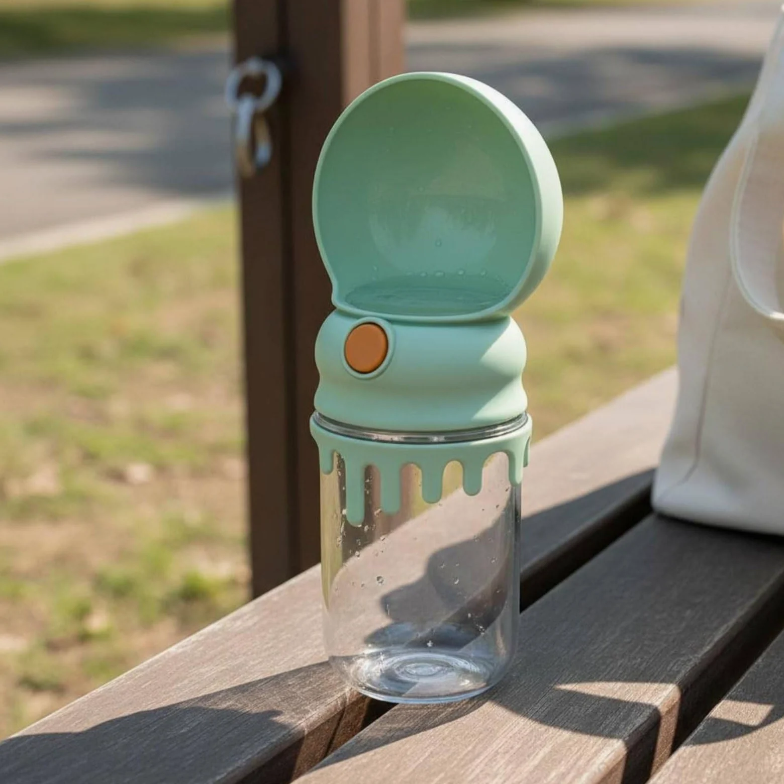 predolo Bottiglia Acqua Cane Portatile Leggera Borraccia 2 in 1 con Ciotola per All'aperto, Bianco, Con Tracolla