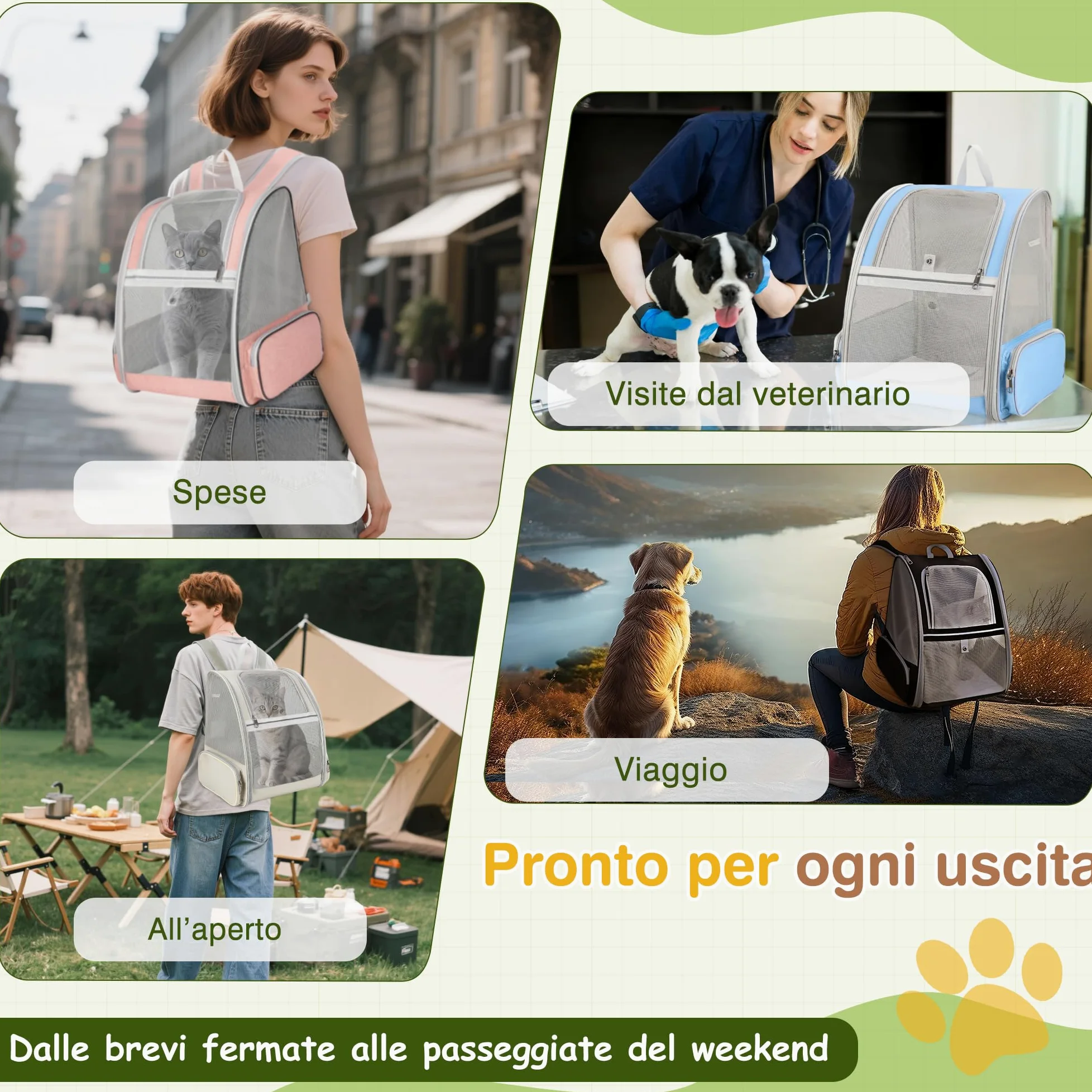 ALLSOPETS Zaino Trasportino per Cani Gatti Zaino per Cani Traspirante Zaino Pieghevole per Gatti e Cuccioli con Cinghie di Sicurezza Ideale per Viaggi Escursioni e All'aperto (Rosa Nebbia)