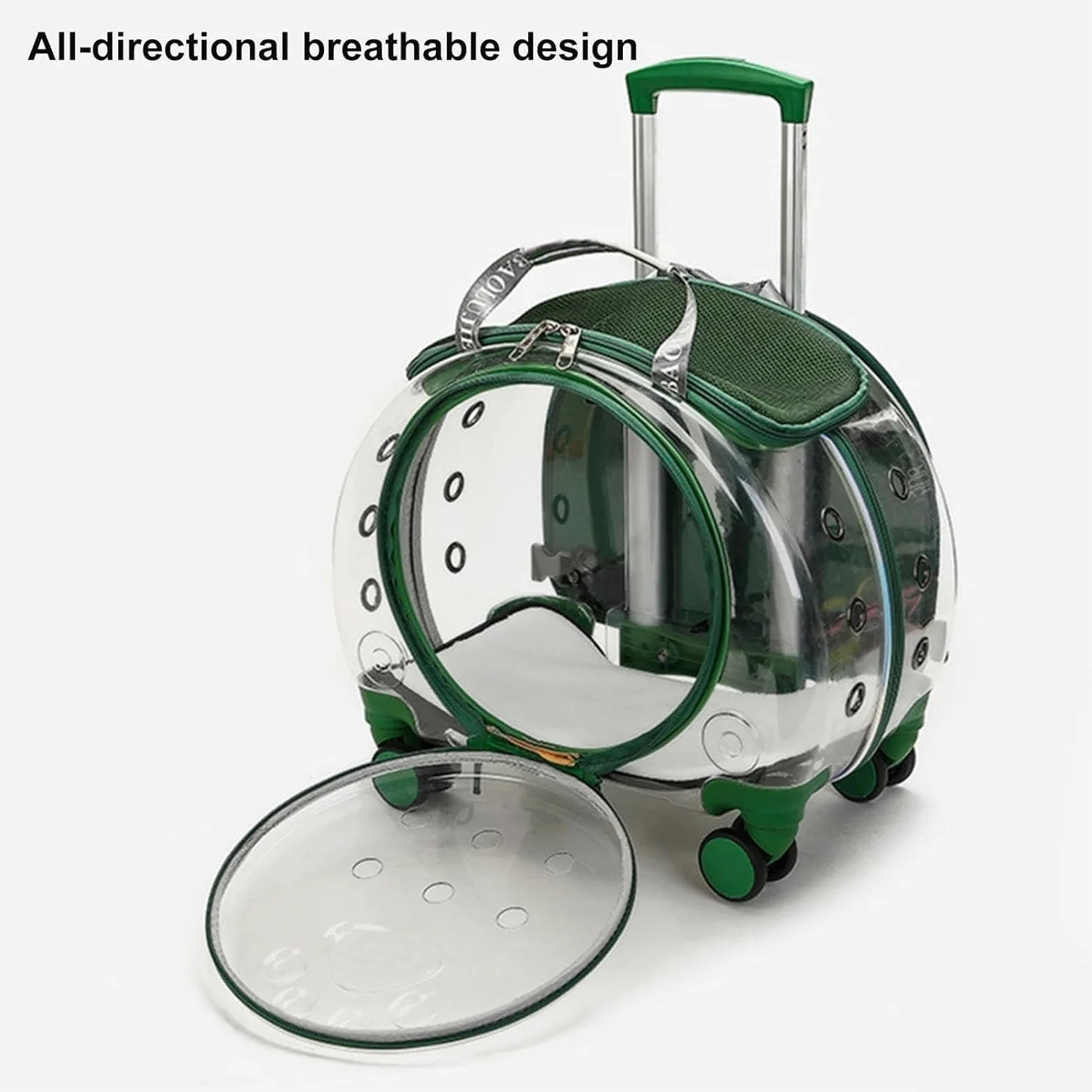 Trasportino per Gatti con Ruote – Zaino Trolley Rigido Trasparente e Traspirante per Gatti e Cani fino a 10 kg, Ruote Silenziose a 360°, Spallacci Rimovibili e Schienale Ventilato(Green)