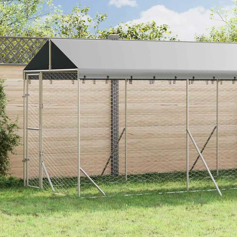 Cuccia esterna in acciaio zincato, 2 x 10 x 2,5 m | Con tettuccio in polietilene, porta con serratura, rete ventilata, per cani e piccoli animali