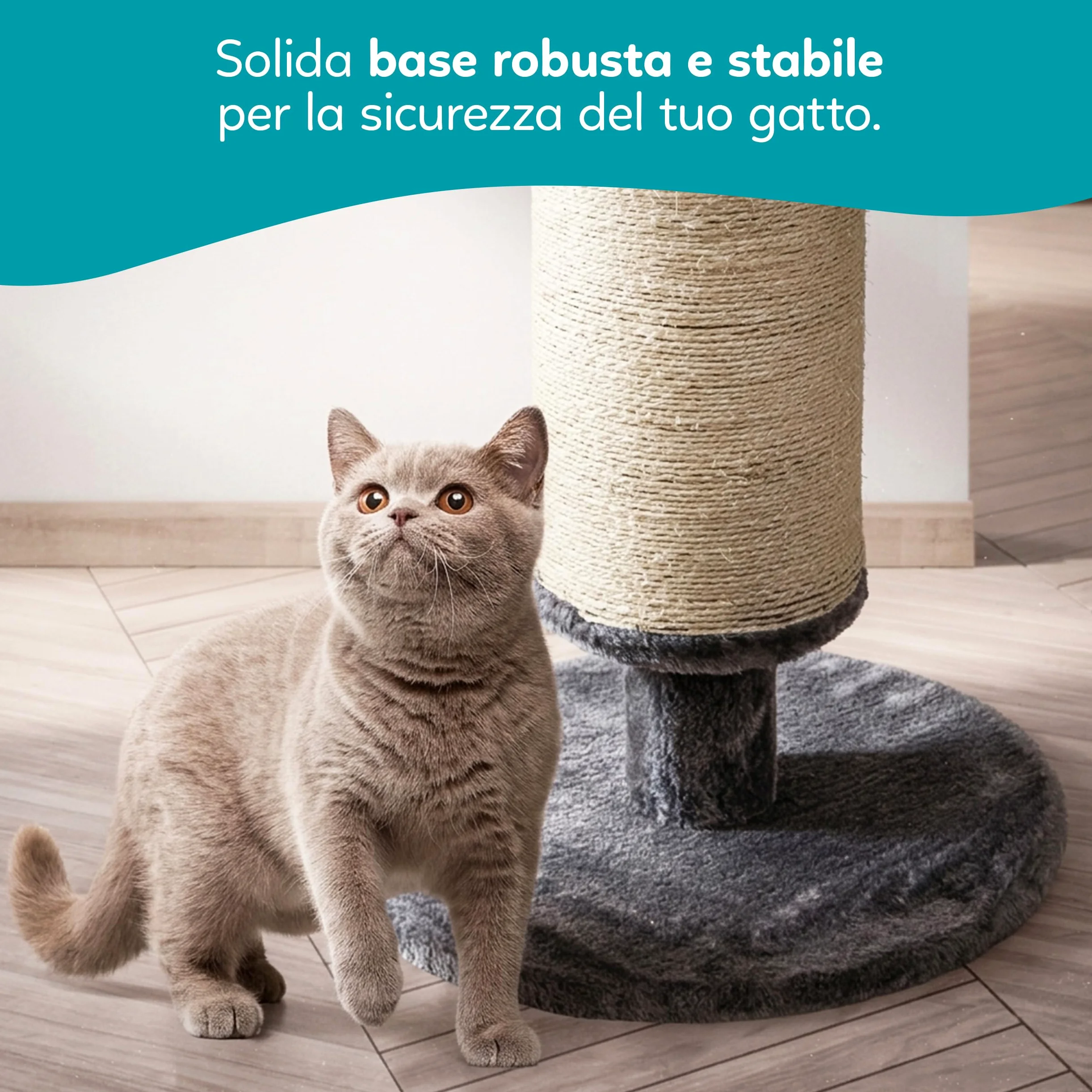 Aqpet Tiragraffi in Sisal e tessuto con piattaforma, Alto 58 cm per il massimo divertimento del tuo gatto, Colore Grigio