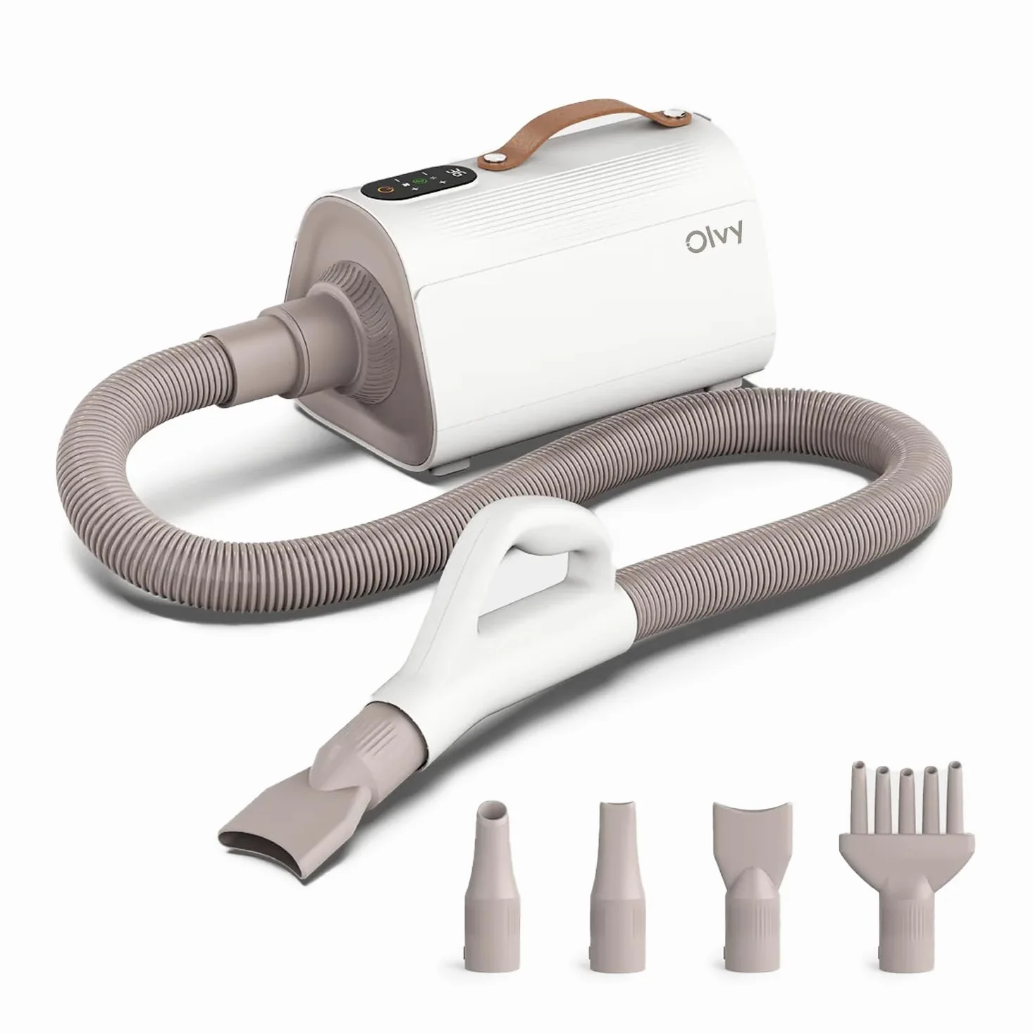 Olvy Asciugacapelli per Cani, Phon per Animali Domestici con Schermo LED Touch, velocità del Vento Regolabile, 4 Ugelli, Soffiatore Professionale per Toelettatura Cani