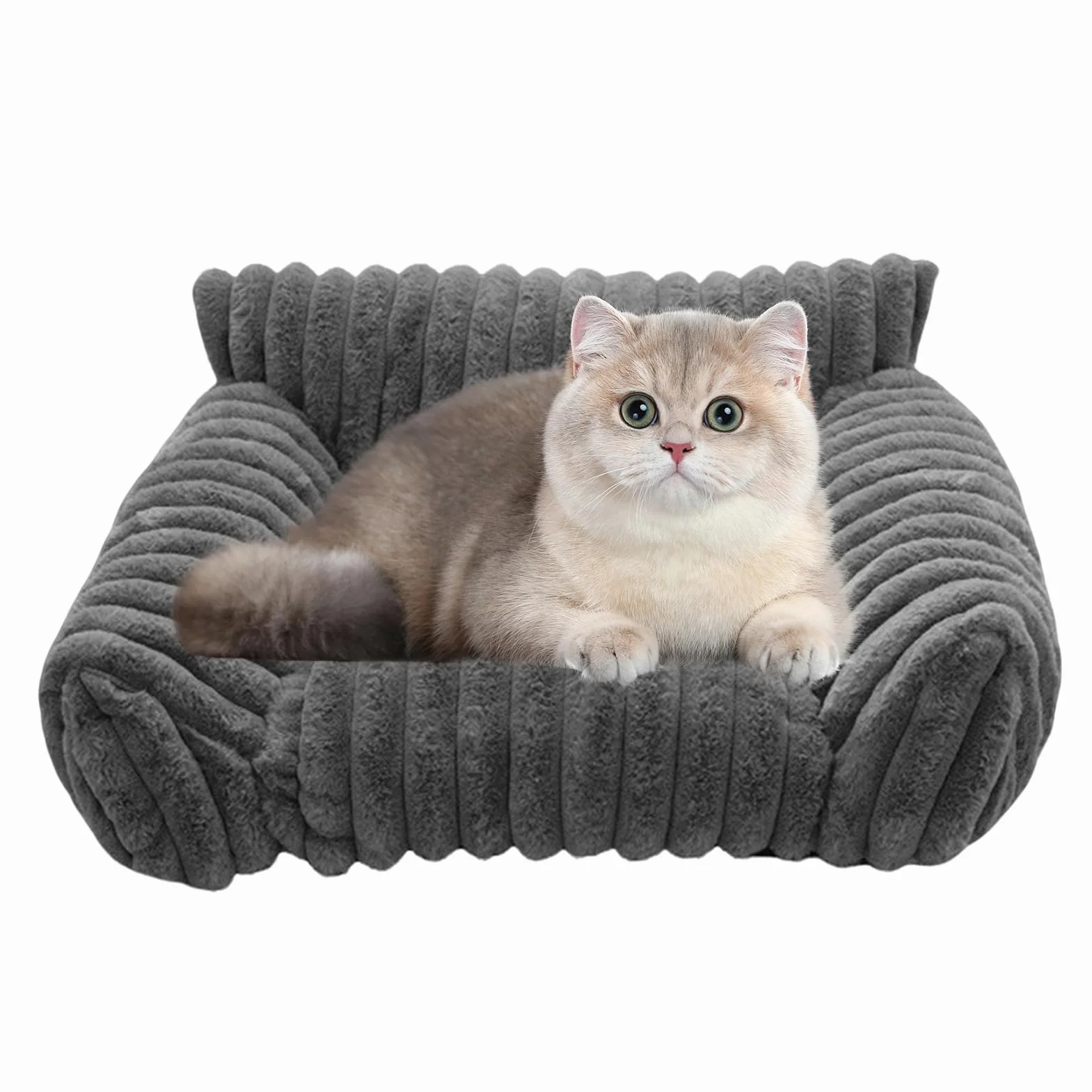 Generico Cat Sofa Beds, Plush Pet Couch, 19.69x15.75x7.87 Inches Portable Comfortable Gray, Chew Proof Sofa Bed, Daily Use, Dogs, and Cats, Patio, Bedroom, Travel, Car, Living Room, Apartment