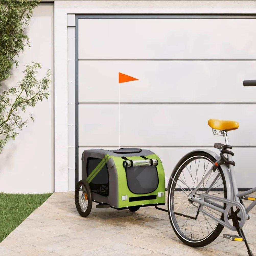 vidaXL Rimorchio da Bici per Animali Verde e Grigio Oxford e Ferro