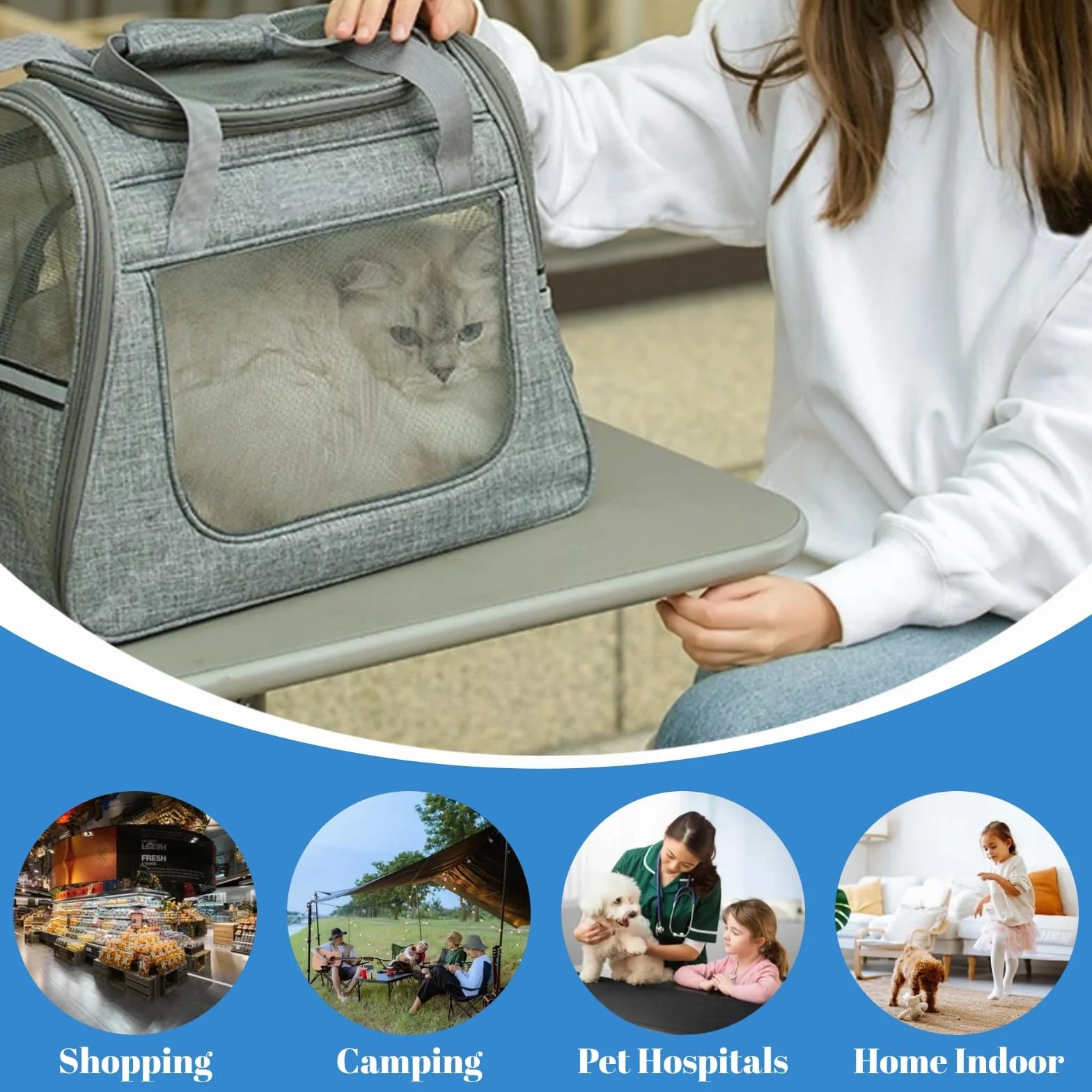 Trasportino per Gatti Cani con Ruote Trasportino per Cani Domestici su Ruote Trasportino da Viaggio per Animali Domestici 2 in 1 Trolley per Gatti con manico e tracolla