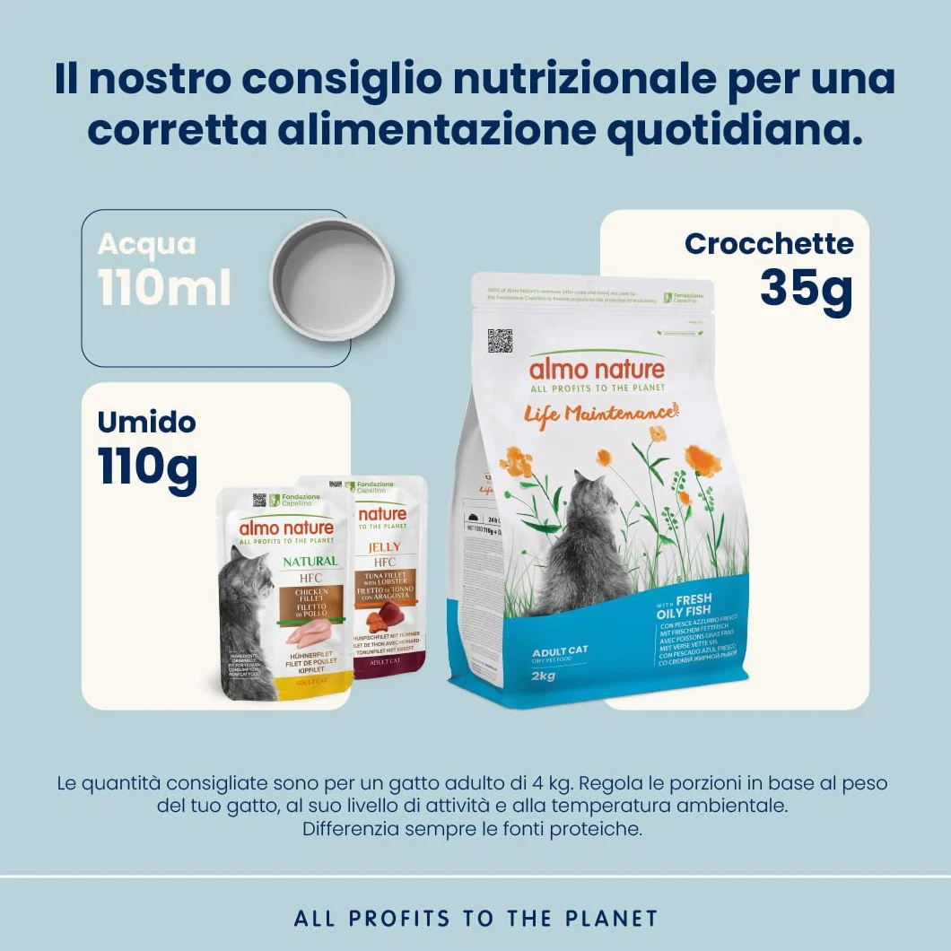 Almo Nature Life Maintenance - Crocchette per Gatti Adulti con Pesce Azzurro Fresco come 1° Ingrediente - Sacco da 2kg