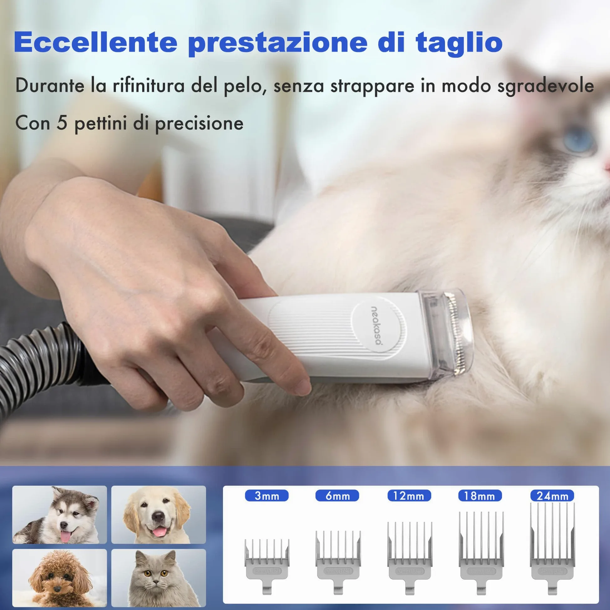 Neakasa P1 PRO Kit per toelettatura e aspirazione a Vuoto per Animali Domestici, Tosatrice per Cani e Gatto Pelo Lungo Professionale (Bianco)